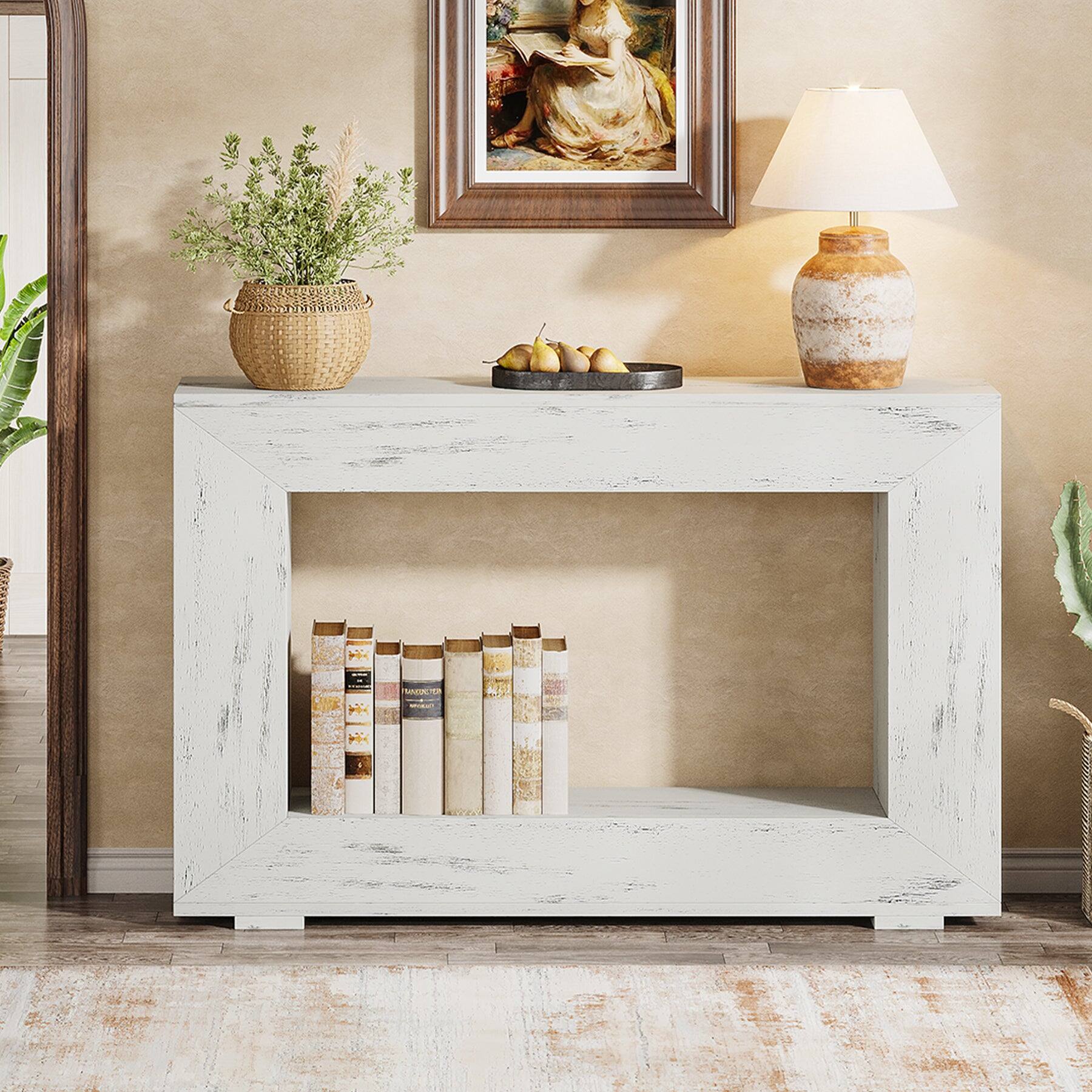Alt View 5. Tribesigns - Farmhouse Console Table with Engineered Wood Construction and Rectangular Top for Entryway - White.