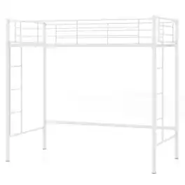 Gymax - Twin Metal Loft Bed Frame w/ 2 Ladders Full-length Guardrail Space-Saving - White