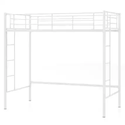 Front. Gymax - Gymax Twin Metal Loft Bed Frame w/ 2 Ladders Full-length Guardrail Space-Saving White - White.