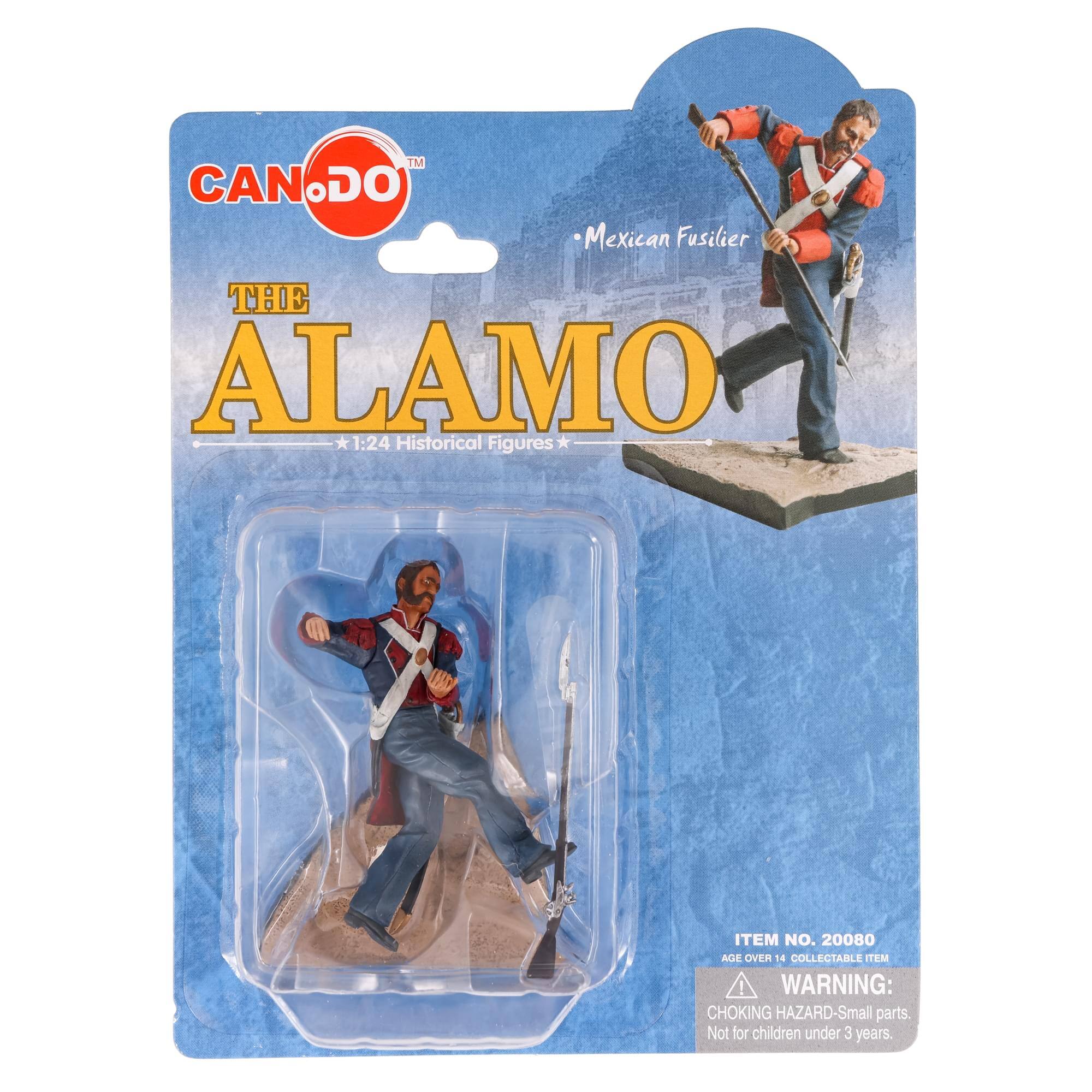 CAN DO™  
THE ALAMO  
1:24 Historical Figure  
Mexican Fusilier  

ITEM NO. 20080  
AGE OVER 14 COLLECTABLE ITEM  

WARNING: CHOKING HAZARD - Small parts. Not for children under 3 years.