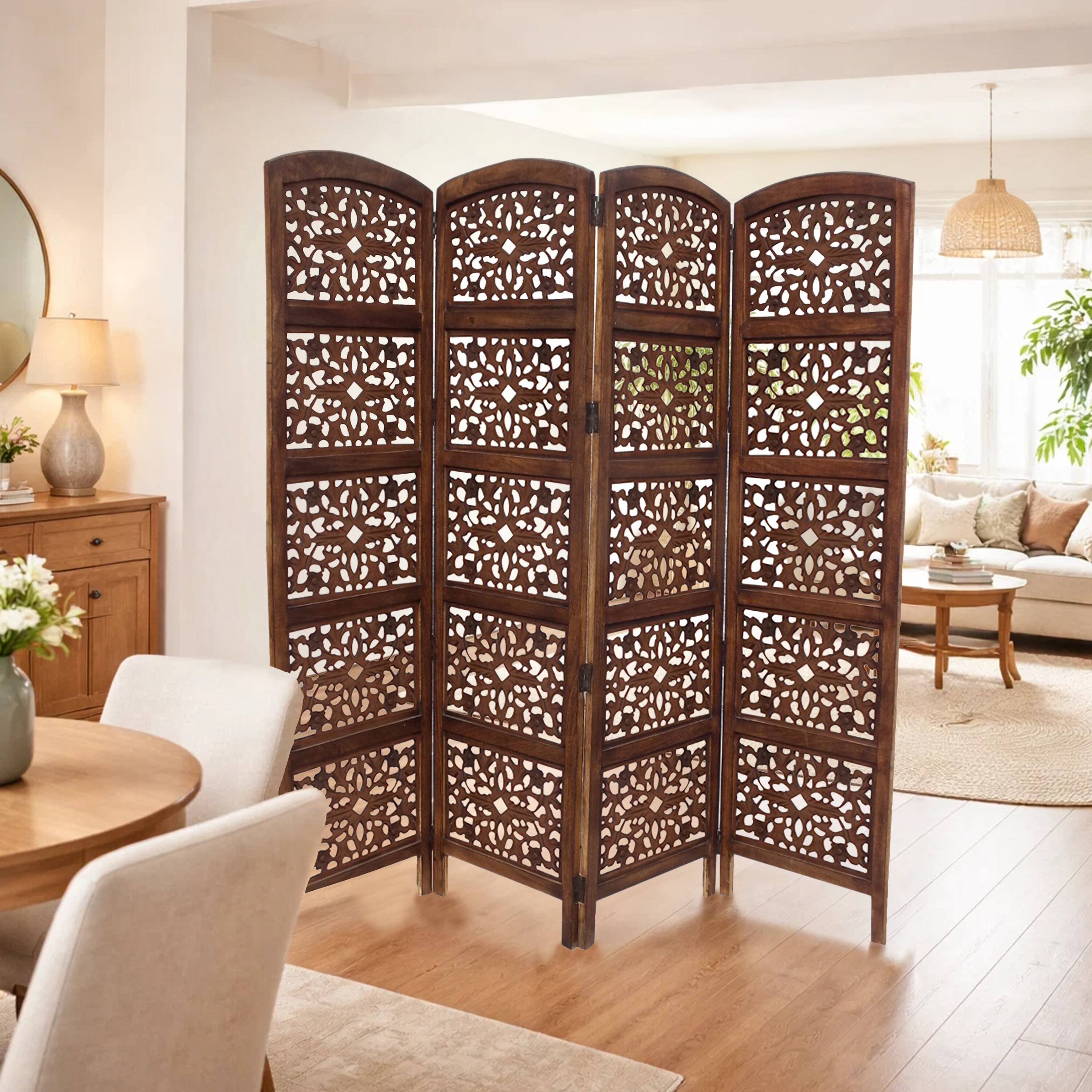 Alt View 8. Manhattan Lane - The Urban Port Handmade Foldable 4 Panel Wooden Partition Screen Room Divider - Dark Brown.