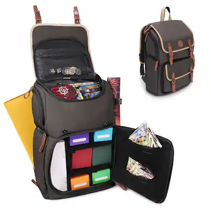 Front. ENHANCE - ENHANCE Full-Size Trading Card Storage Box Backpack for Playing Card Case - Gray.