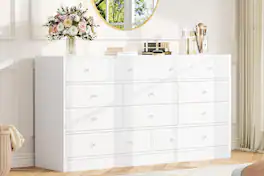 GARVEE - Dresser for Bedroom,12 Drawer Dressers & Chests of Drawers, Wood Storage Drawer Dresser with Power Outlet, 61 Inch - White