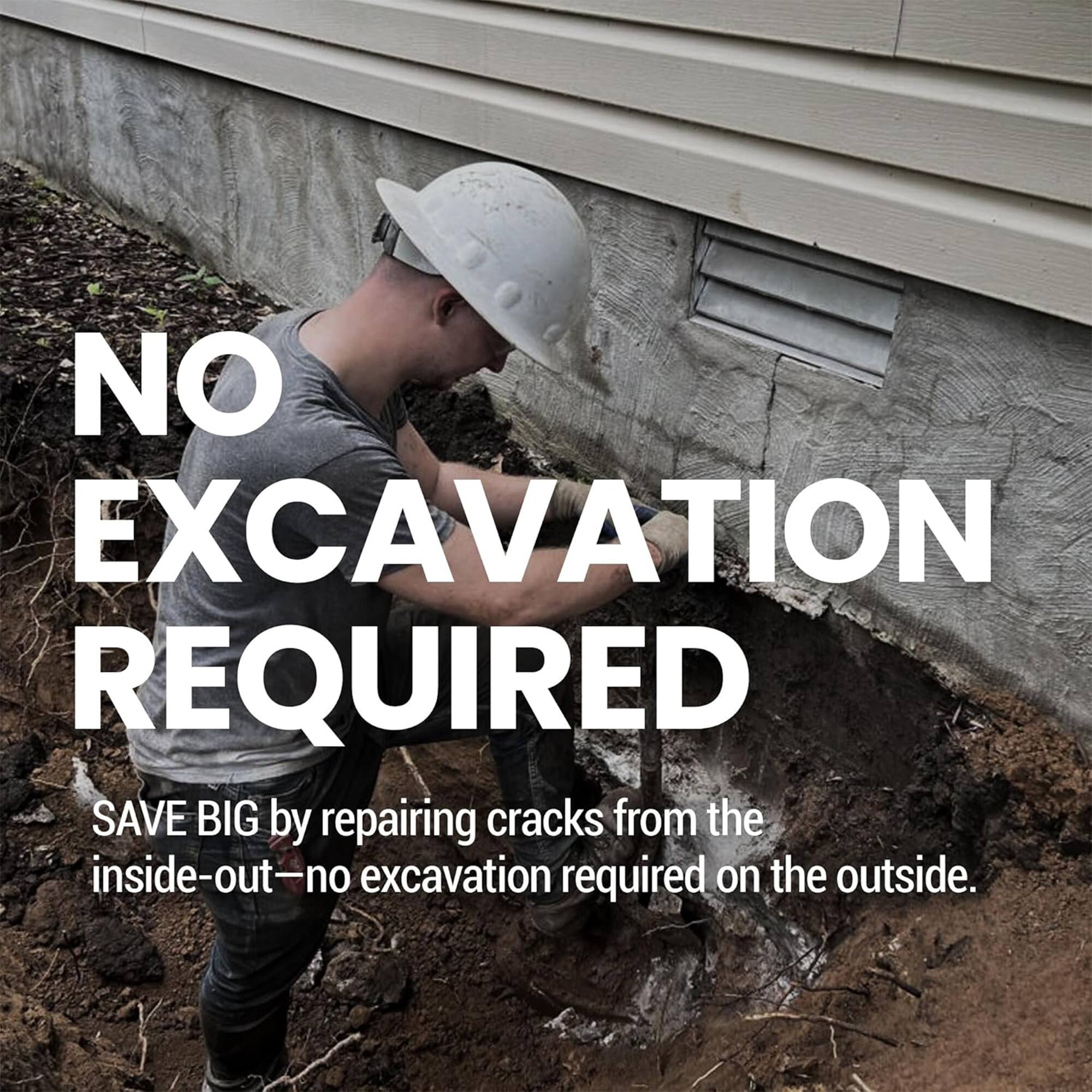 NO EXCAVATION REQUIRED  
SAVE BIG by repairing cracks from the inside-out—no excavation required on the outside.