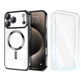 Entronix - Luxury Glossy Case Bundle for iPhone 17 Pro Max with Screen Protectors - Black