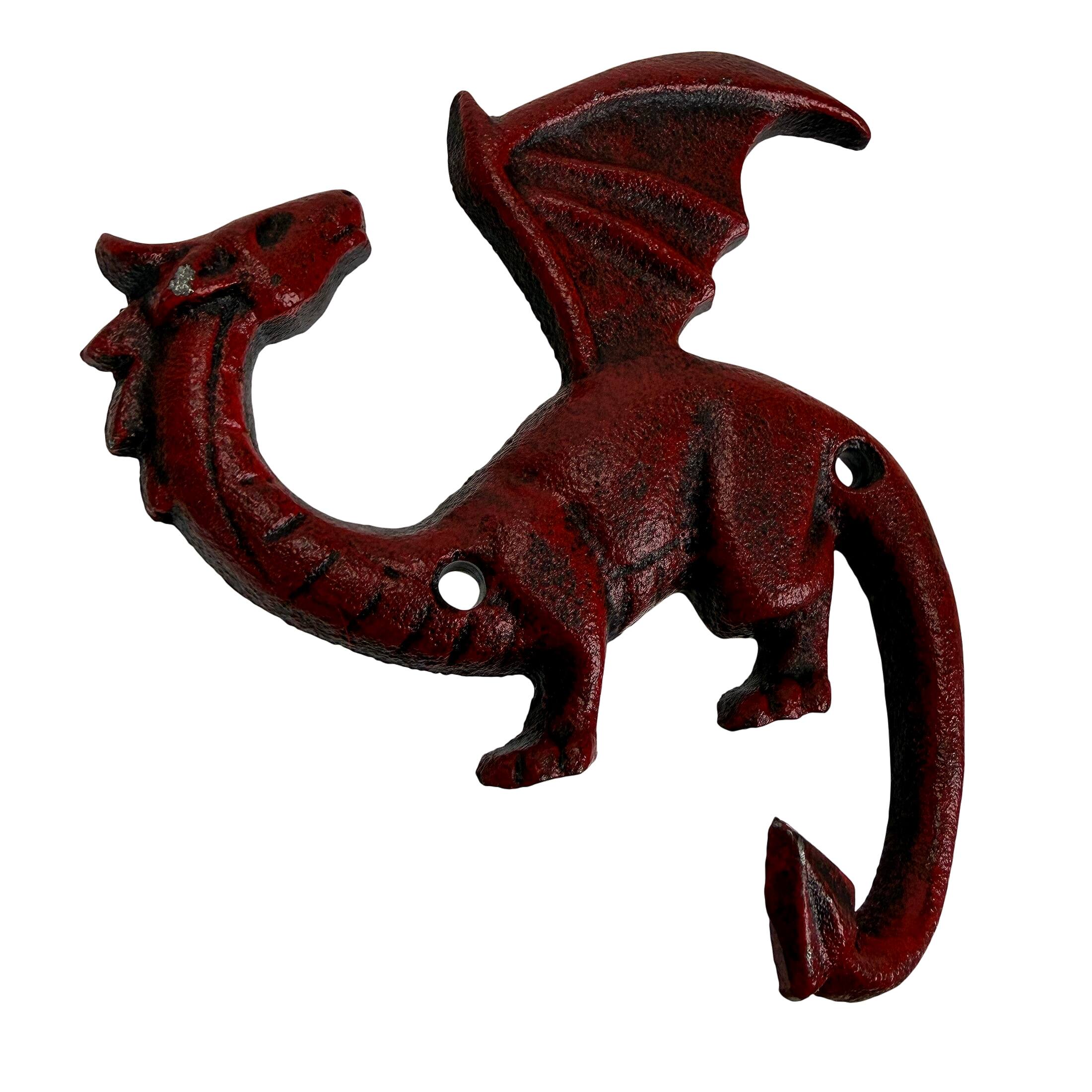 Alt View 7. Things2Die4 - Set of 3 Dragon Wall Hooks Red Rust Cast Iron Gothic 5.25 in Decorative - Red.