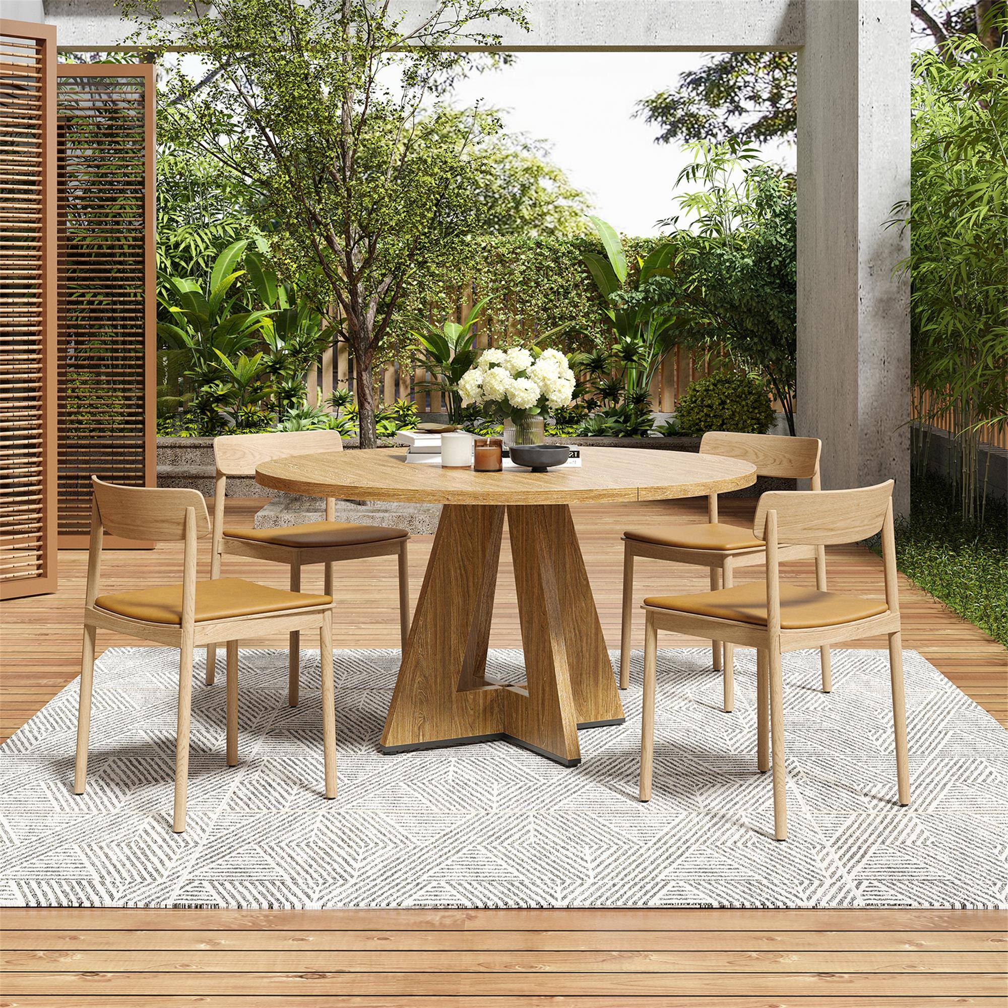 Alt View 2. Boyel Living - 47" Round Dining Table for 4-7 People Modern Wood Kitchen Table with Sturdy Metal Base Easy Assembly - Walnut.