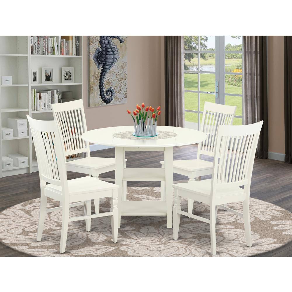 Left. East West Furniture - Dining Room Set Linen White - Brown.
