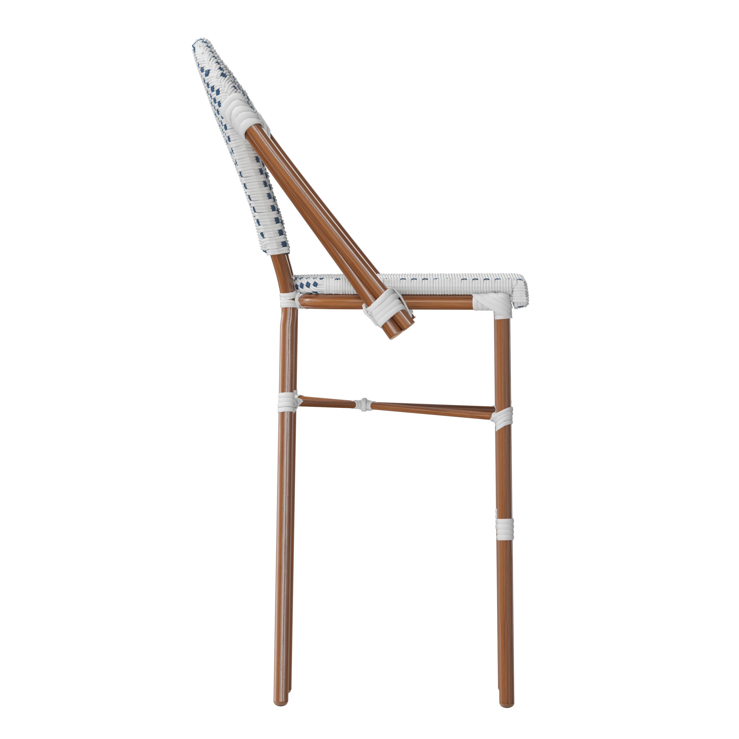 Alt View 9. Emma + Oliver - Colmar Set of Two Indoor/Outdoor 30" High Stacking Bistro Counter Stools with Patterned Seat and Back and Metal Frames - White & Navy/Natural Frame.