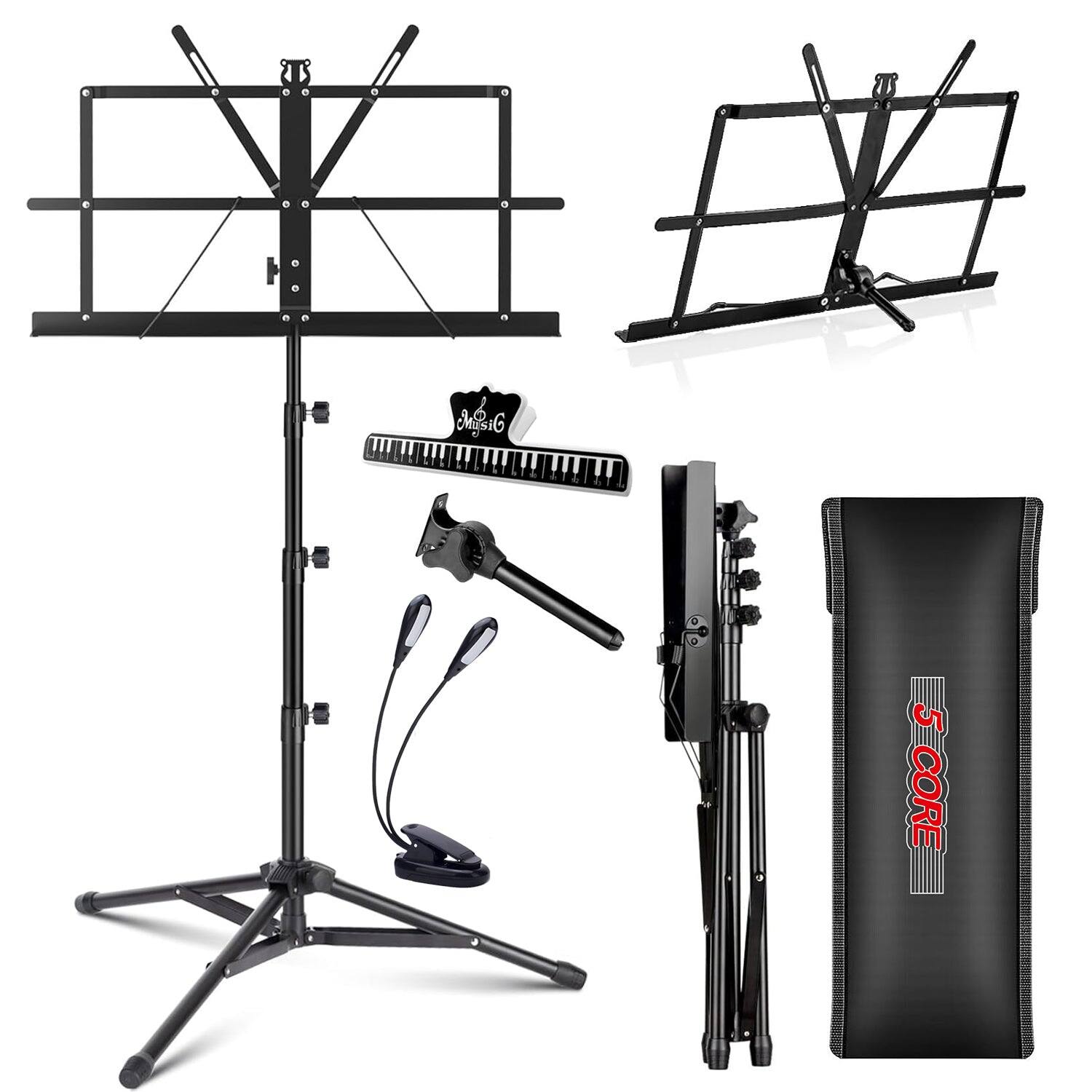 5 CORE - Music Stand Adjustable Desktop Book Stands Portable Sheet Holder All Metal Foldable Bookstand - Black