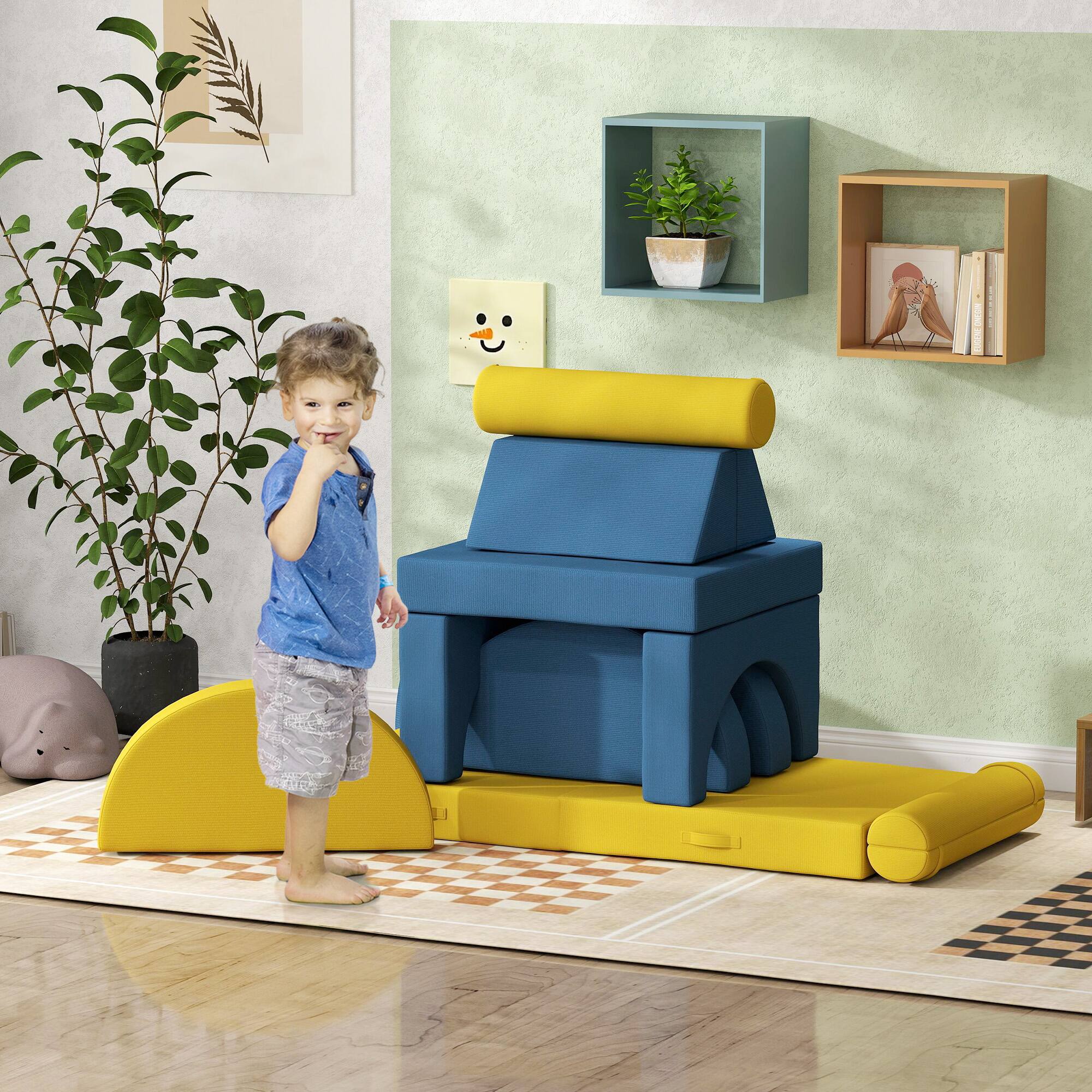 Angle. Qaba - Kids Foam Climbing Blocks, 14 Pcs Climbing Toys, Toddlers, Indoor Climb and Crawl Soft Play Set.