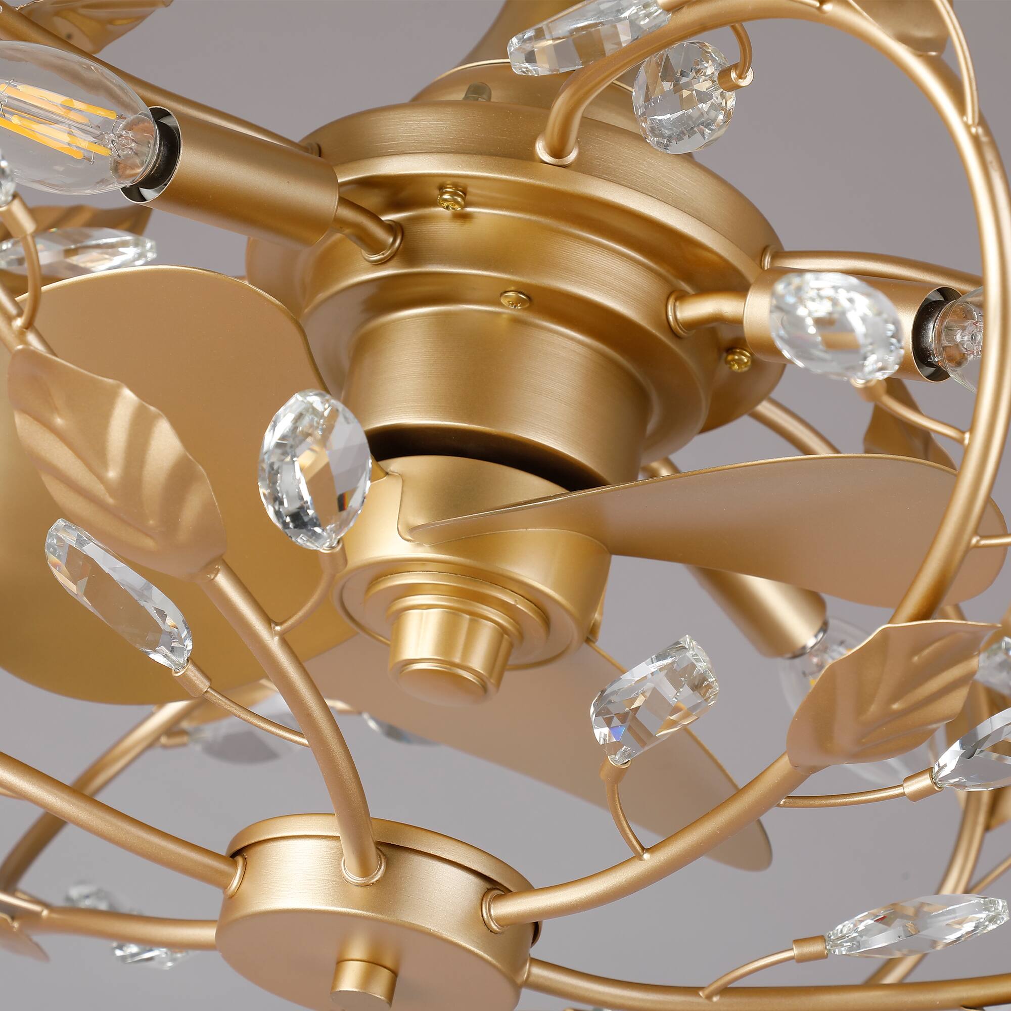 Alt View 7. Parrot Uncle - 24" French Elegant Gold Crystal Leaf Fandelier Ceiling Fan with Remote - Gold.