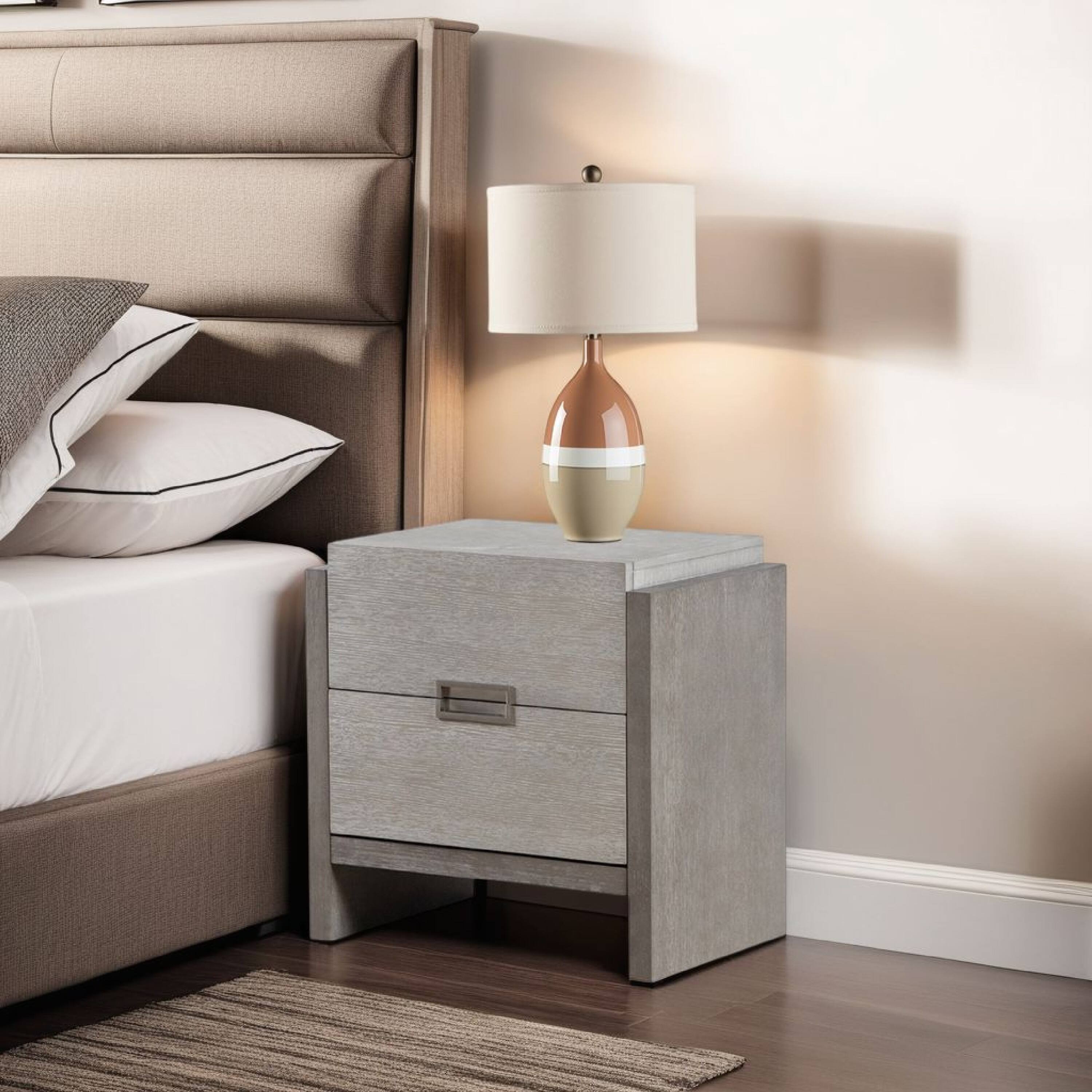 Alt View 5. Manhattan Lane - Rizvi Nightstand, 2 Drawers, Dustproof Cases - Stone Gray, Bronze.