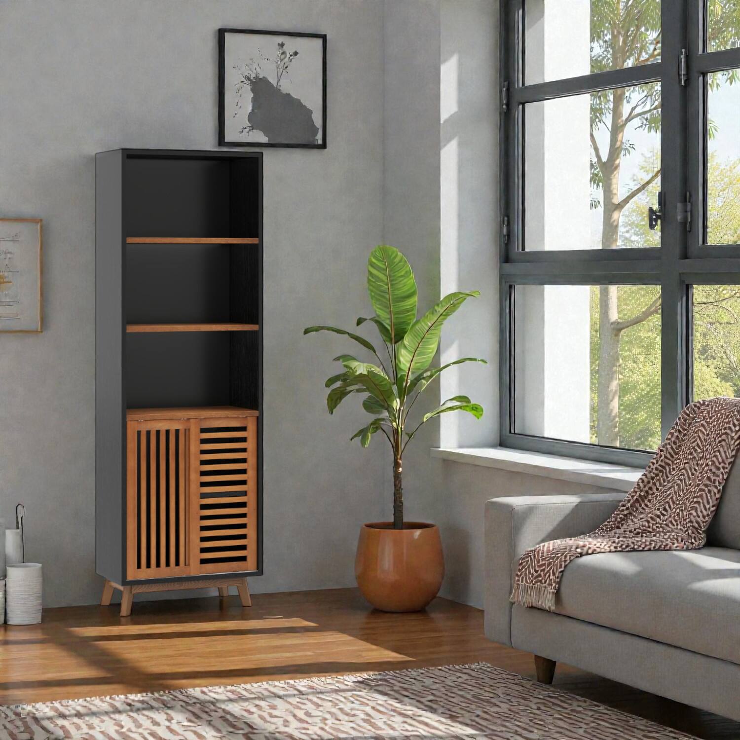 Front. Hivvago - 5-Tier Freestanding Bookshelf with 70" Height and Adjustable Shelving - Black.