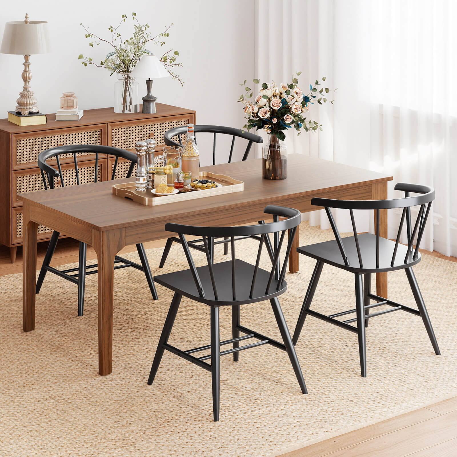 Alt View 4. Costway - Costway Windsor Dining Chair Set of 4 w/Rubber Wood Frame Curved Spindle Back & Armrest - Black.