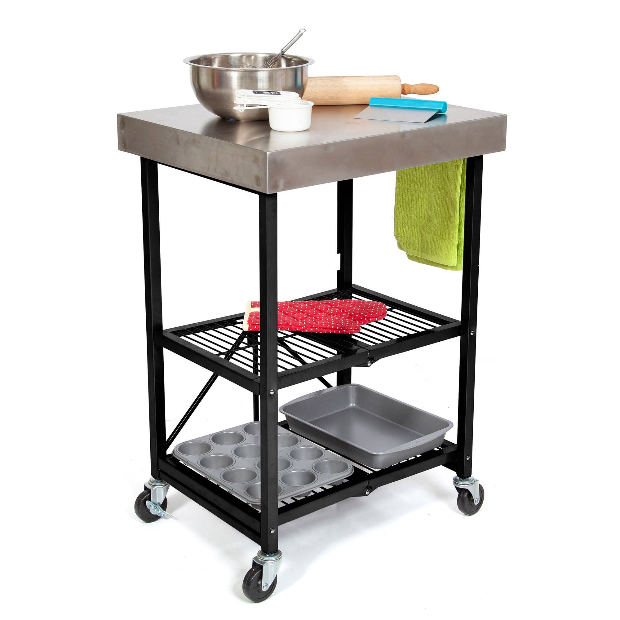 Alt View 5. Origami - Origami RBT Fully Stainless Steel Foldable Kitchen Cart with 4 Wheels, Black - Black.