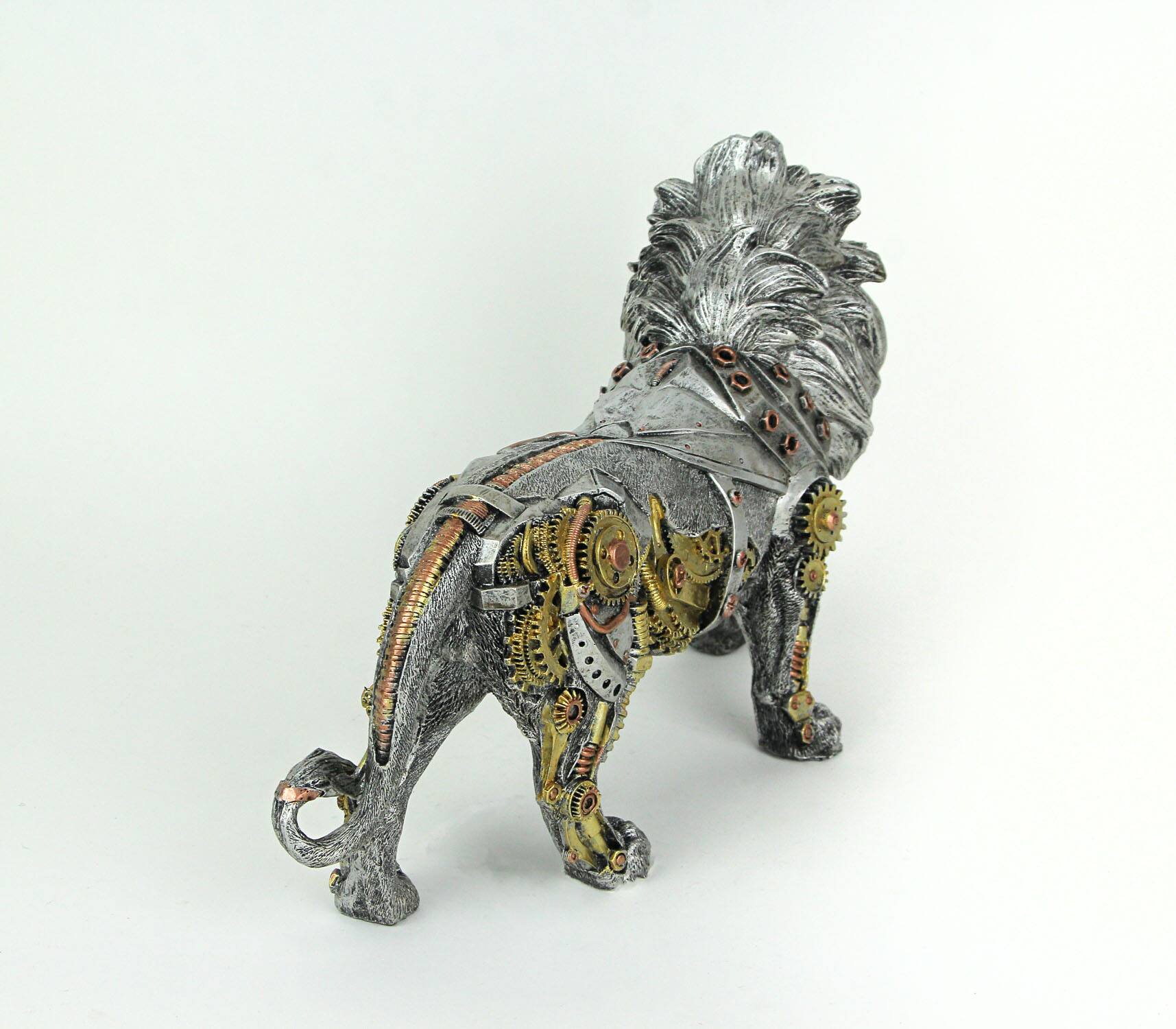 Alt View 3. Everspring Import Co. - Mechanical Steampunk Cyborg African Lion Statue - Silver.