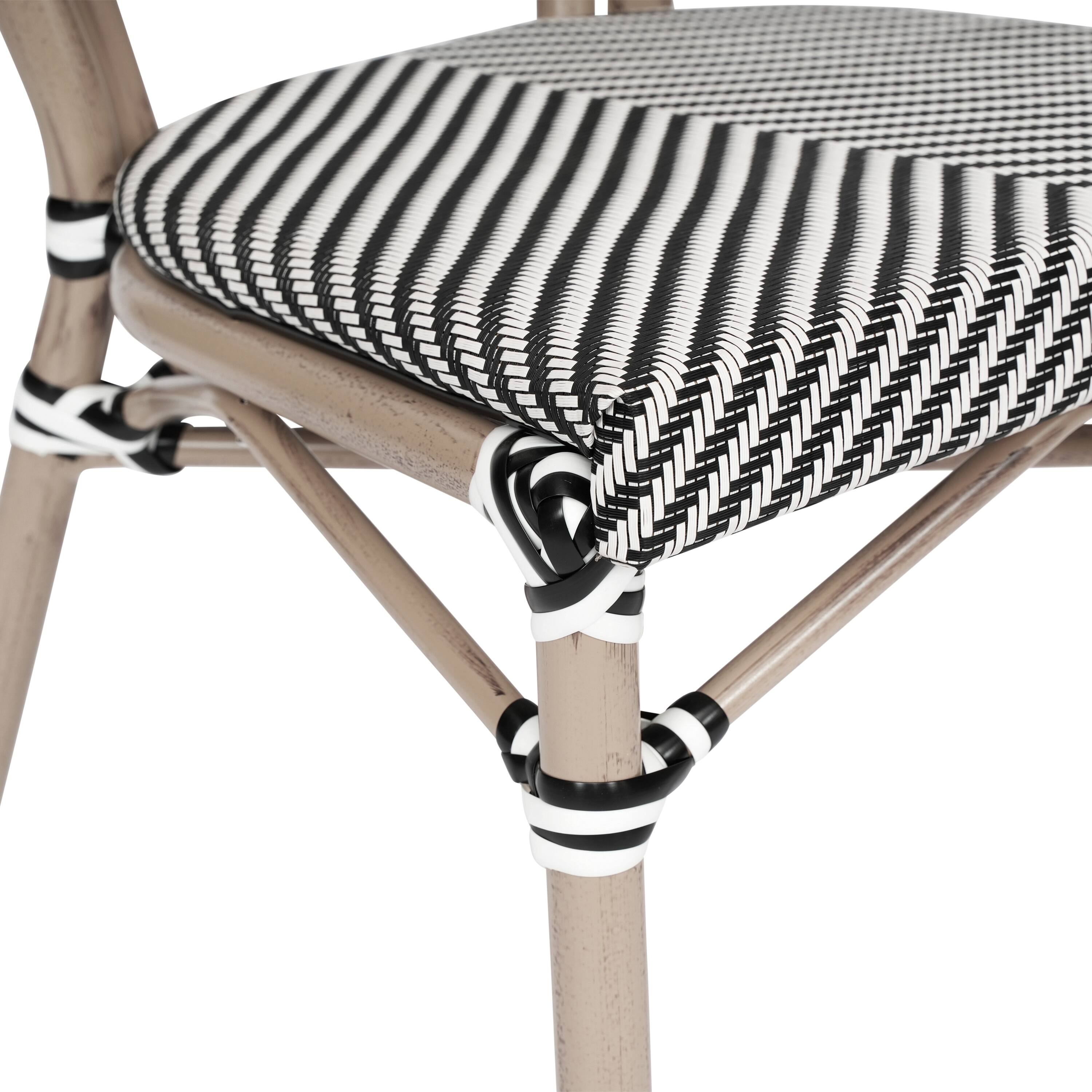 Alt View 10. Emma + Oliver - Massalia Indoor/Outdoor Stacking Thonet Bistro Style Chair with Textilene Seat and Bamboo Finished Metal Frame - Black & White/Light Natural Frame.