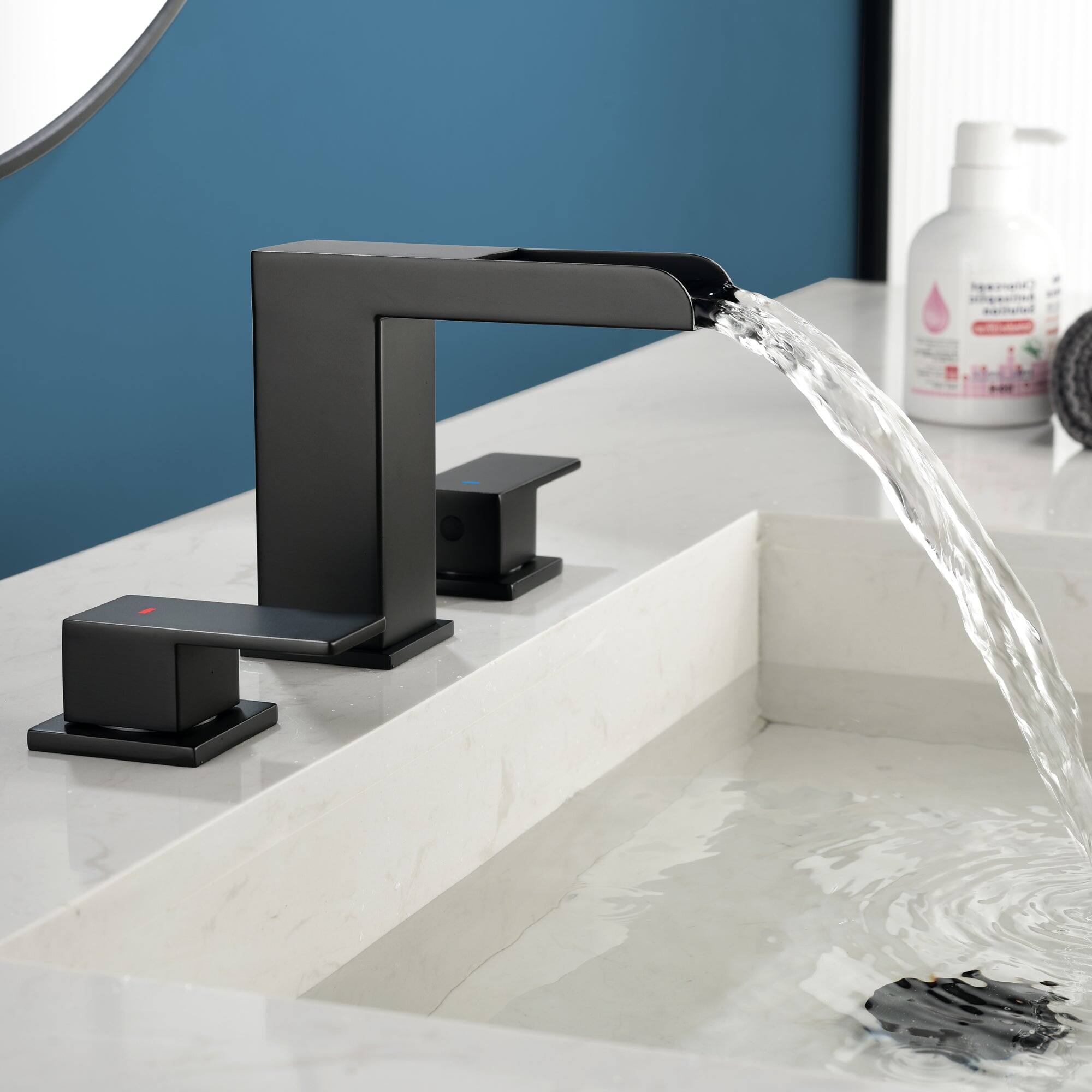 Alt View 3. Boyel Living - Black Faucet SUS304 Waterfall Spout cUPC Quick Connect Dual Handle Pop Up Drain - Matte Black.