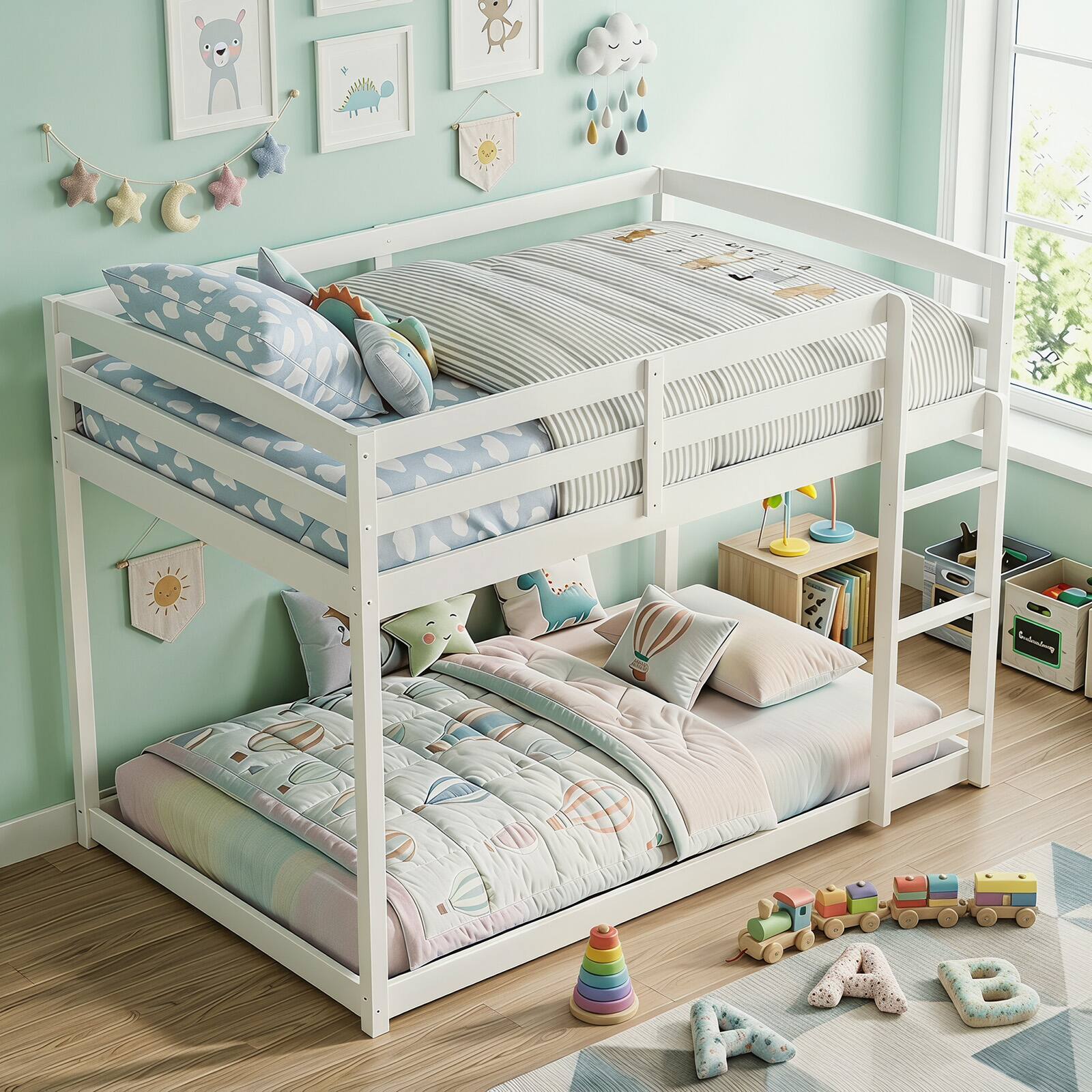 Alt View 3. Gymax - Gymax Full Over Full Bunk Bed w/ Full-length Guardrails & Integrated Ladder White - White.