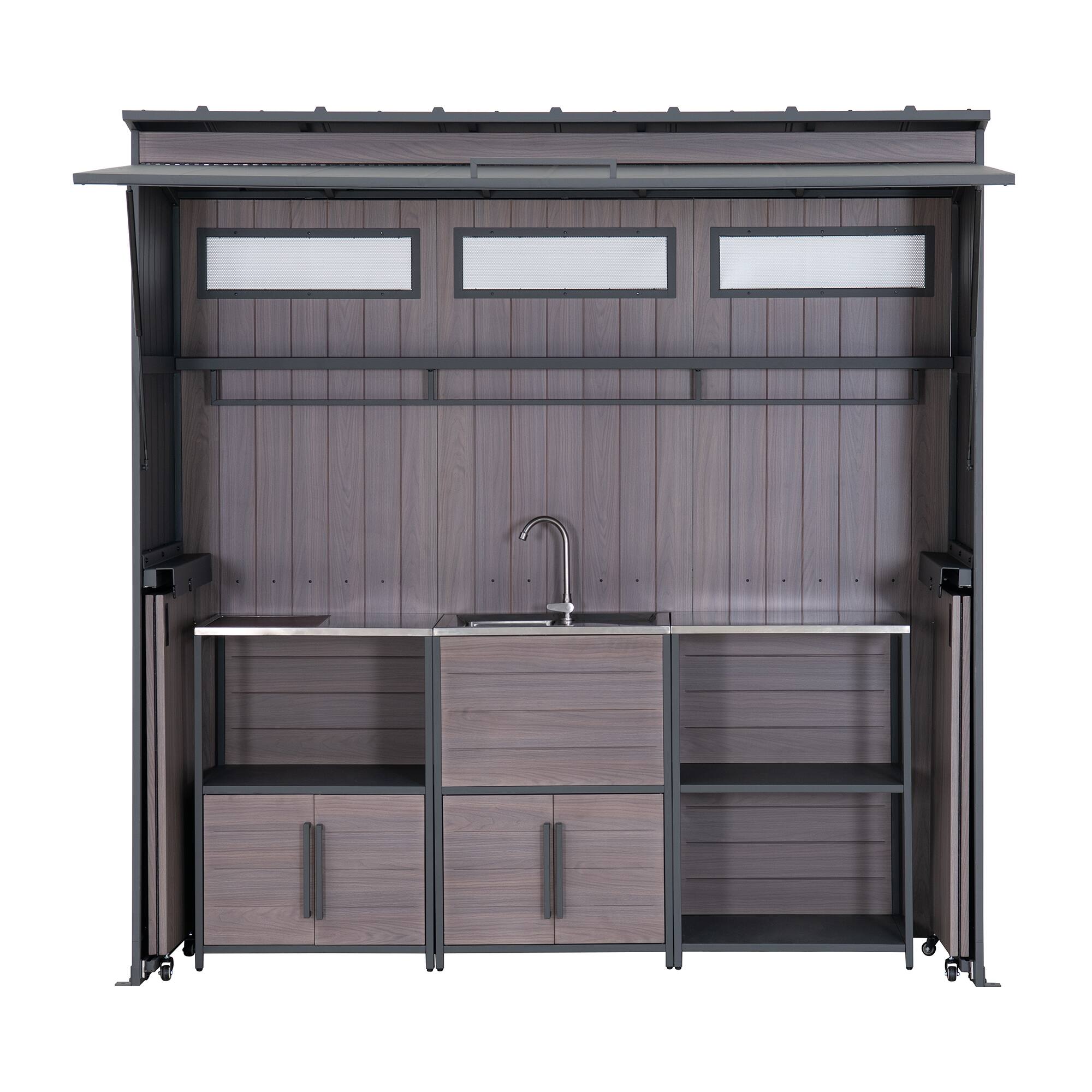 Angle. SUNJOY - SUNJOY 7 x 3 Outdoor Kitchen / Grill Station for Compact Space Sink Station Open Storage Shelf Cabinet.