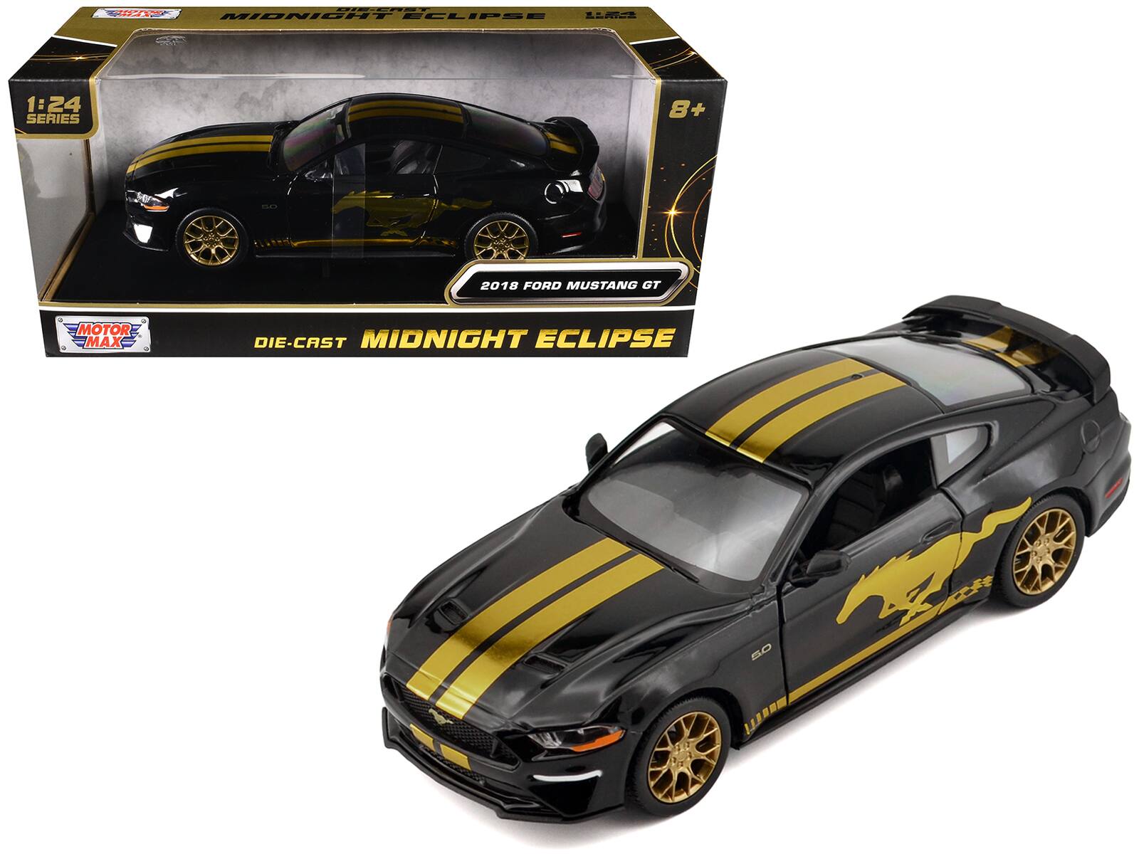 LIEERET I ECLIPSE LLM MIDNIGHT 1 24 SERIES 8+ . 2018 FORD MUSTANG GT MOTOR MAX DIE-CAST MIDNIGHT ECLIPSE