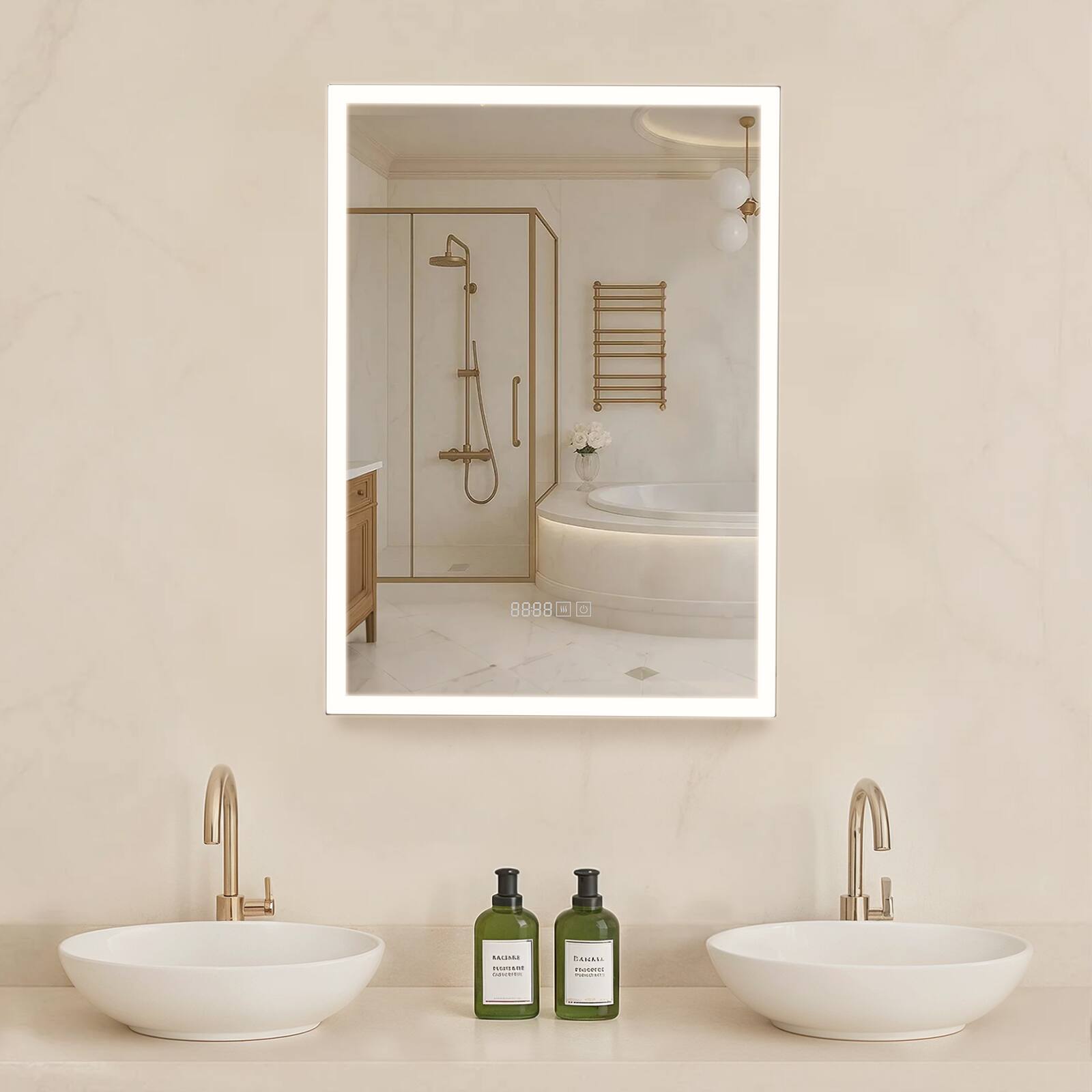 VEVOR - Lighted Medicine Cabinet with Mirror, 20 x 28 in Recessed or Wall Mount, 3 Color Dimmable LED Bathroom Medicine Cabinet - Black