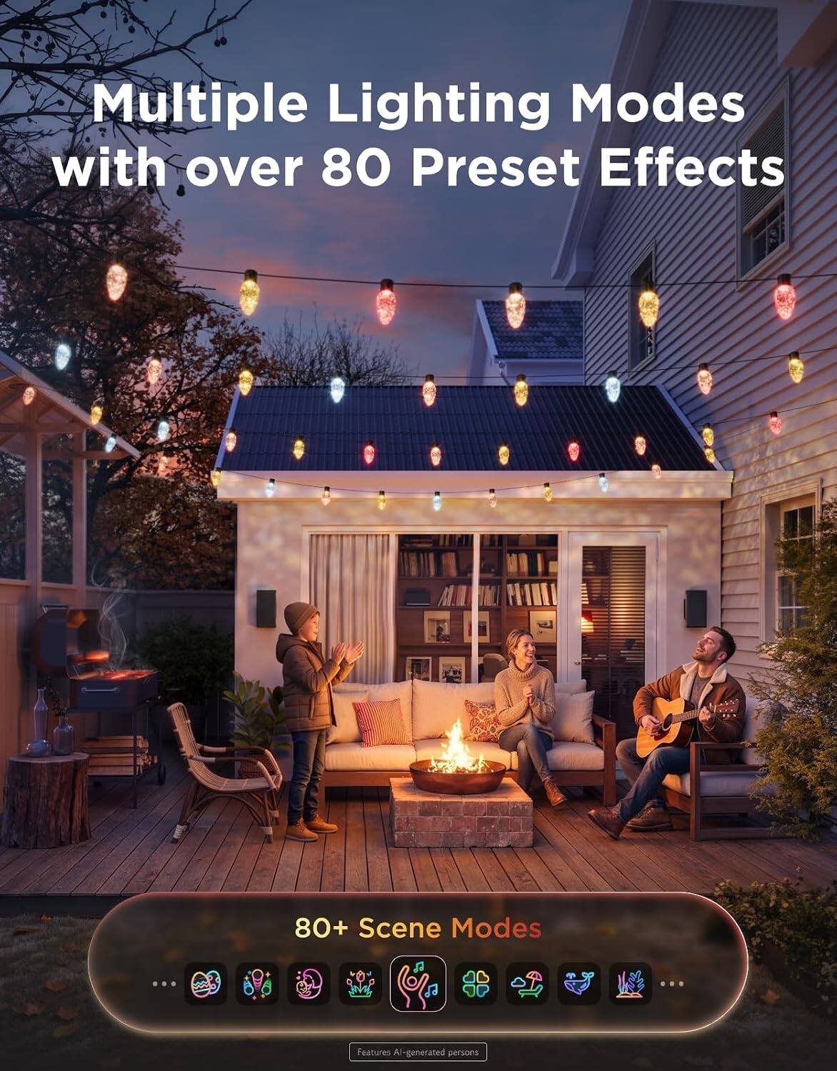 Multiple Lighting Modes with over 80 Preset Effects

80+ Scene Modes

Features AI-generated persons