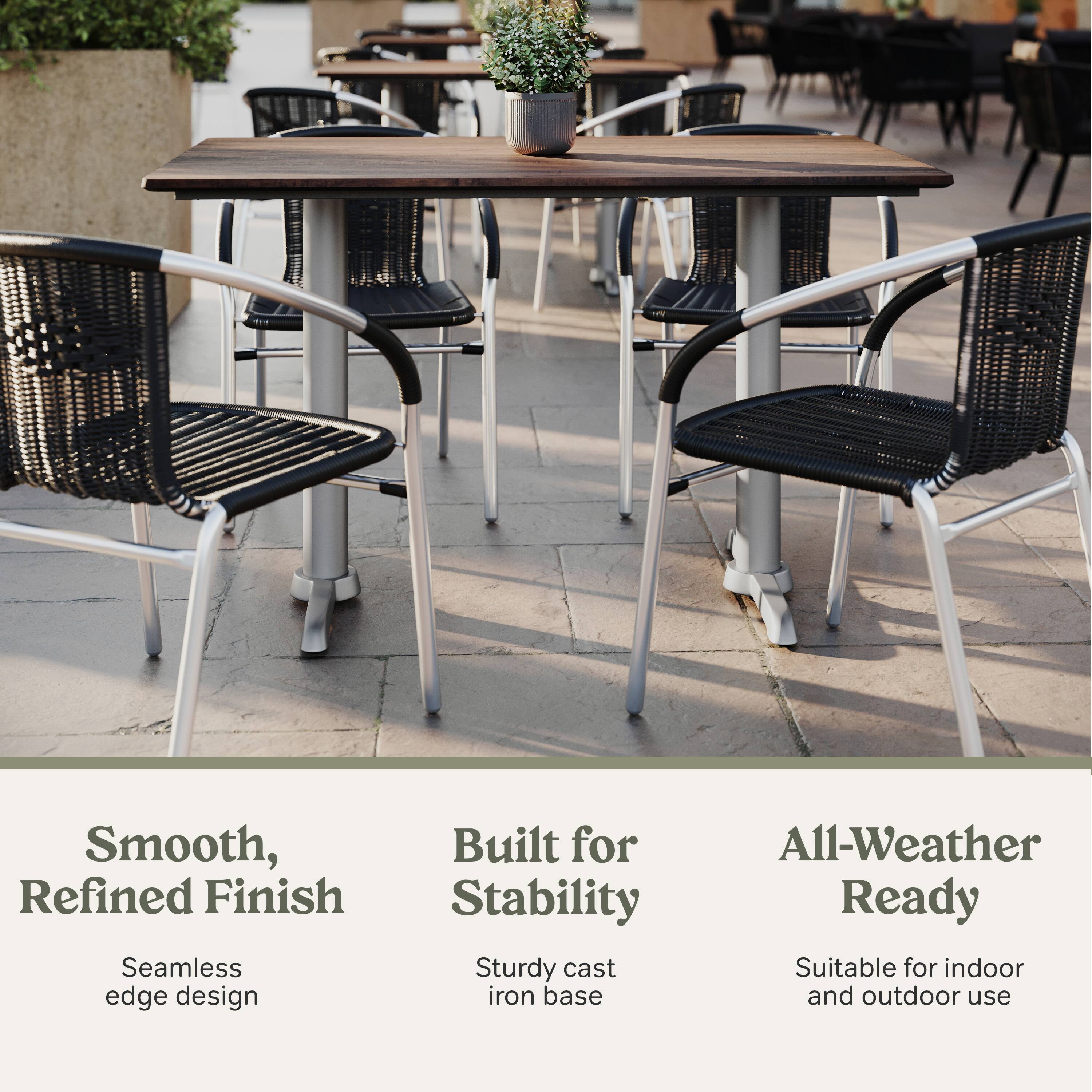 Smooth, Refined Finish  
Seamless edge design  

Built for Stability  
Sturdy cast iron base  

All-Weather Ready  
Suitable for indoor and outdoor use