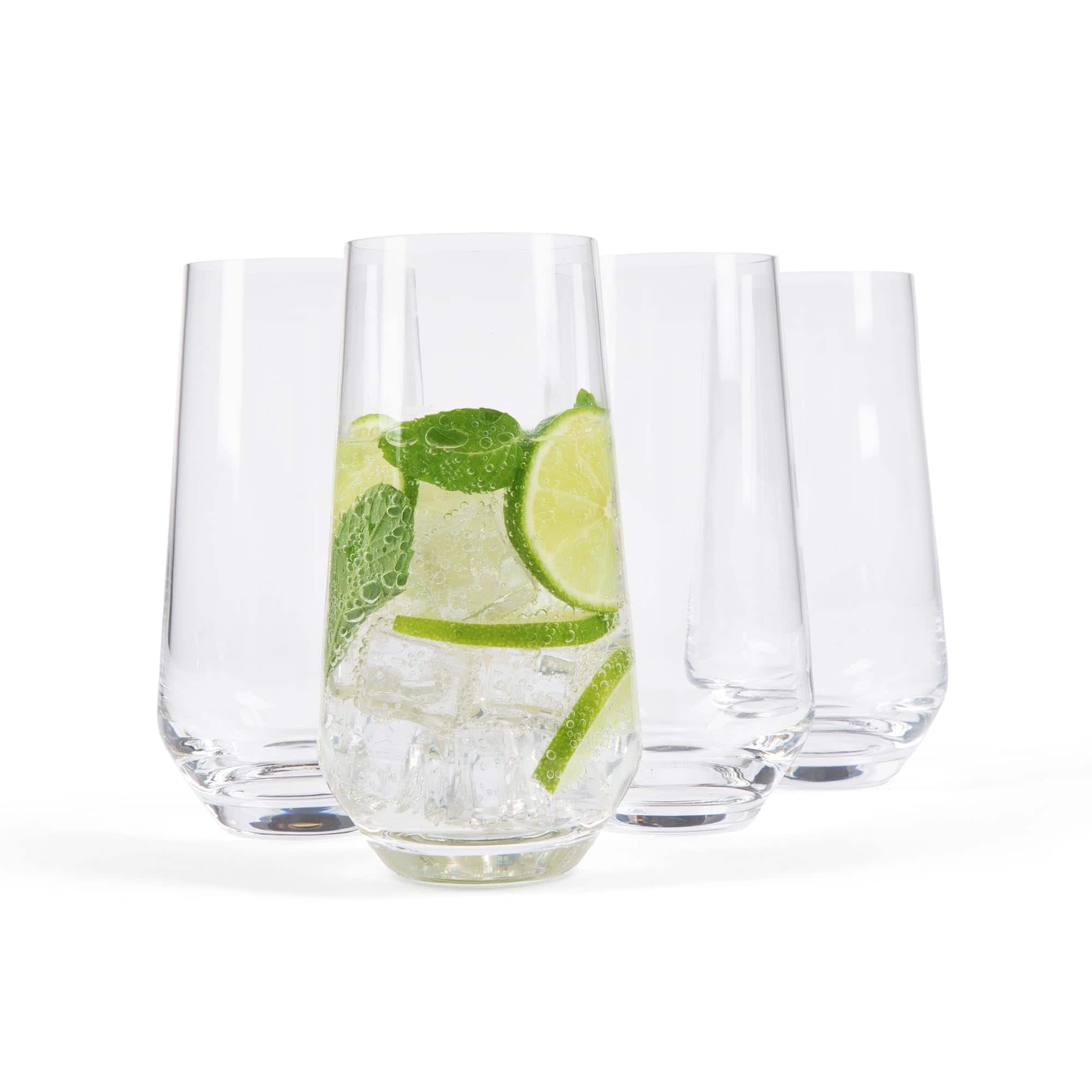 Larder & Vine - Set of 4 Tall 16.5 oz Classic Drinking Glasses, Handmade in Poland from Lead-Free Crystal - Clear