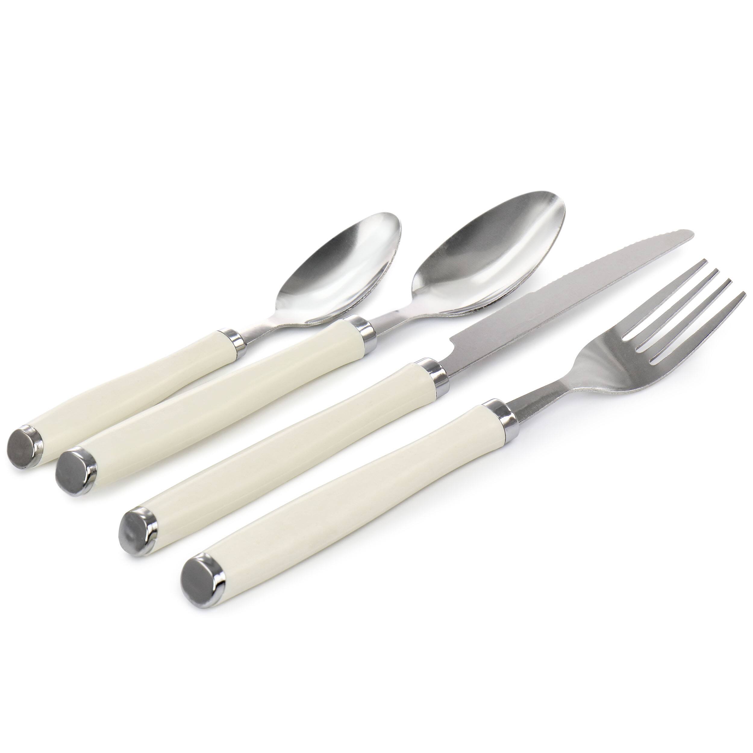 Alt View 1. Gibson - Gibson Everyday Fairfield 16 Piece Flatware Set with Wire Caddy in Egg Shell - Egg Shell.
