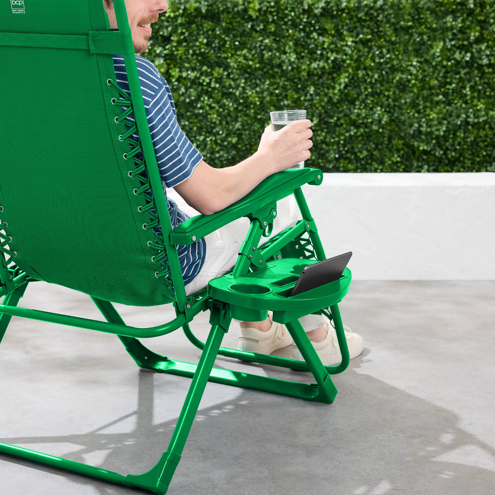 Alt View 3. Best Choice Products - Best Choice Products Monochromatic Zero Gravity Chair, Folding Patio Recliner w/Side Tray, Headrest - Basil - Basil.