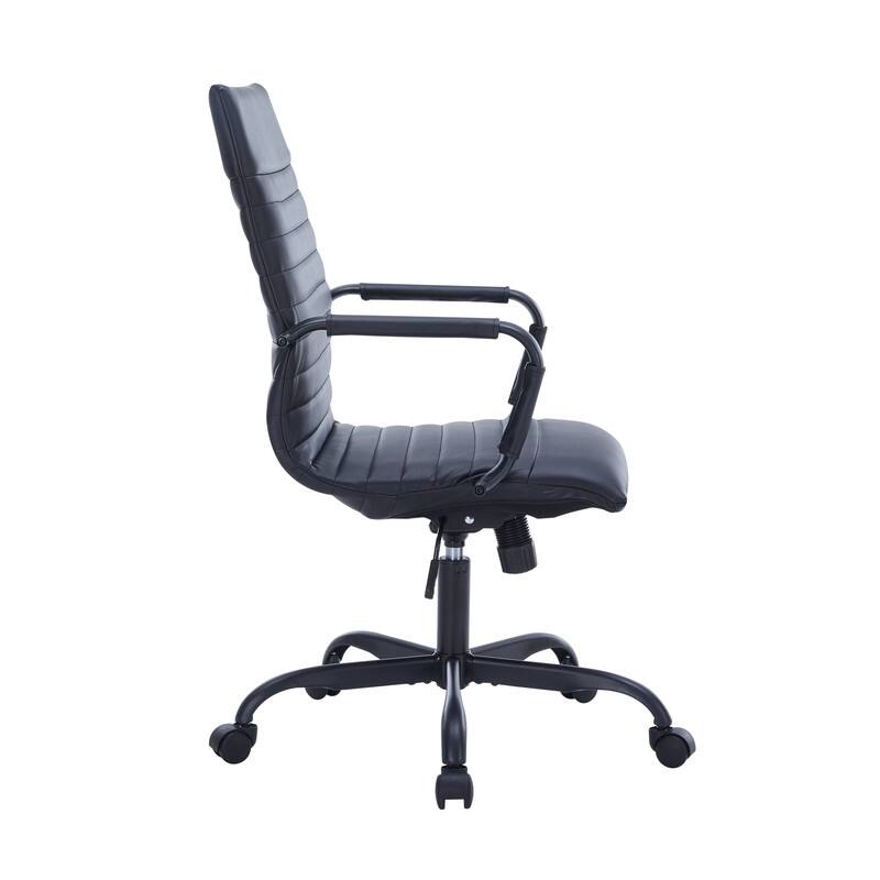 Alt View 4. LeisureMod - Harris Mid-Back Leather Office Chair Adjustable Height Tilt in Black Stainless Steel 360-Degree Swivel - Black.