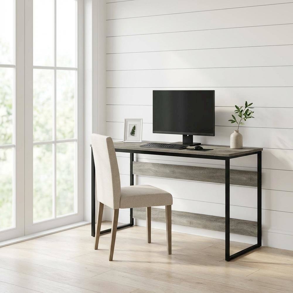 Angle. BisonOffice - Modern French Oak Grey Study Desk With Sleek Workspace Design - French Oak Grey.