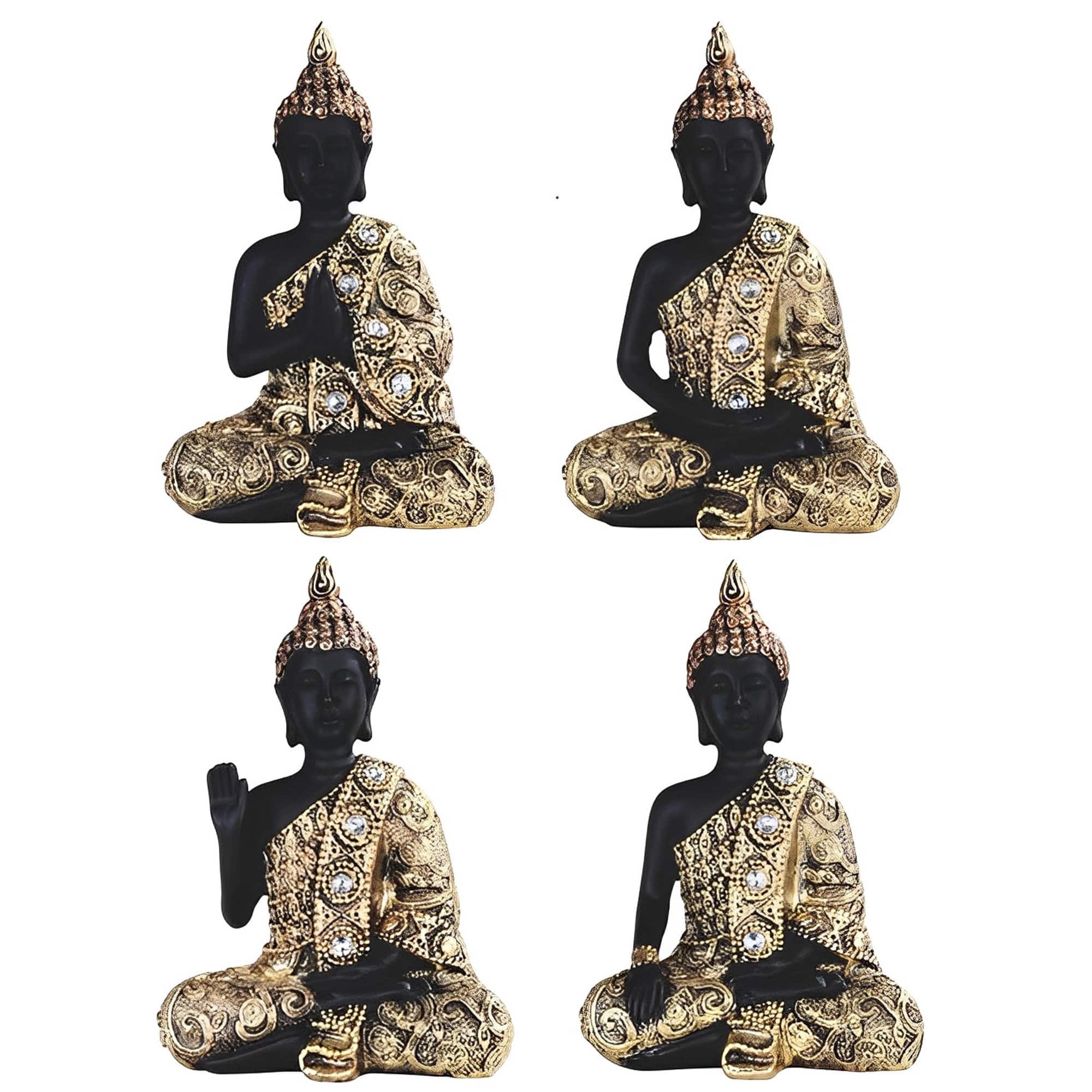 FC Design - 4-PC Miniature Praying Buddha in Different Poses 4.75"H Figurine Set Office Desk Tabletop Home Decor Gift - Multi-Color