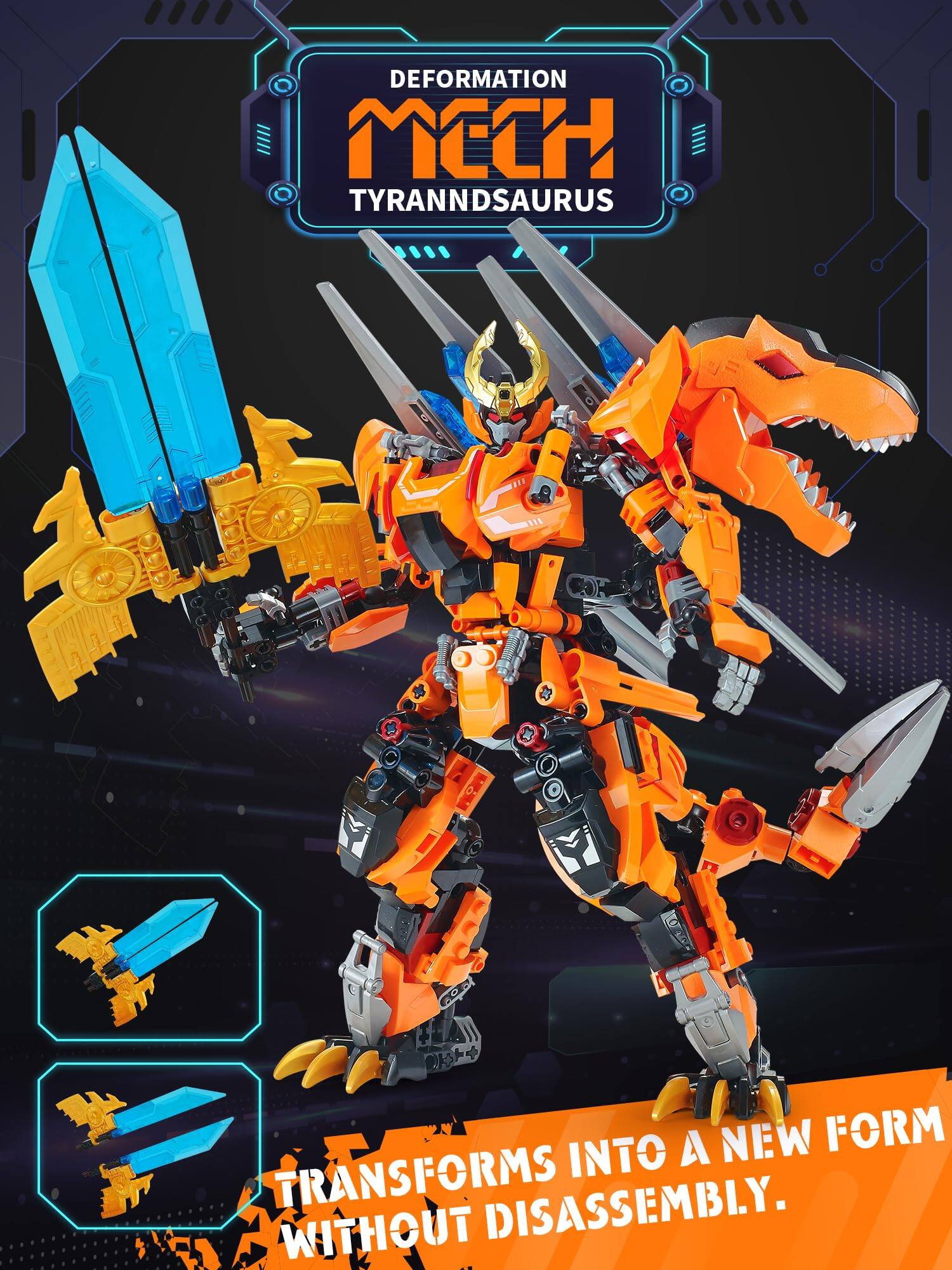 EZTW1 2 In 1 Transform Mech Sets Dino Building Block For Dinosaur ...