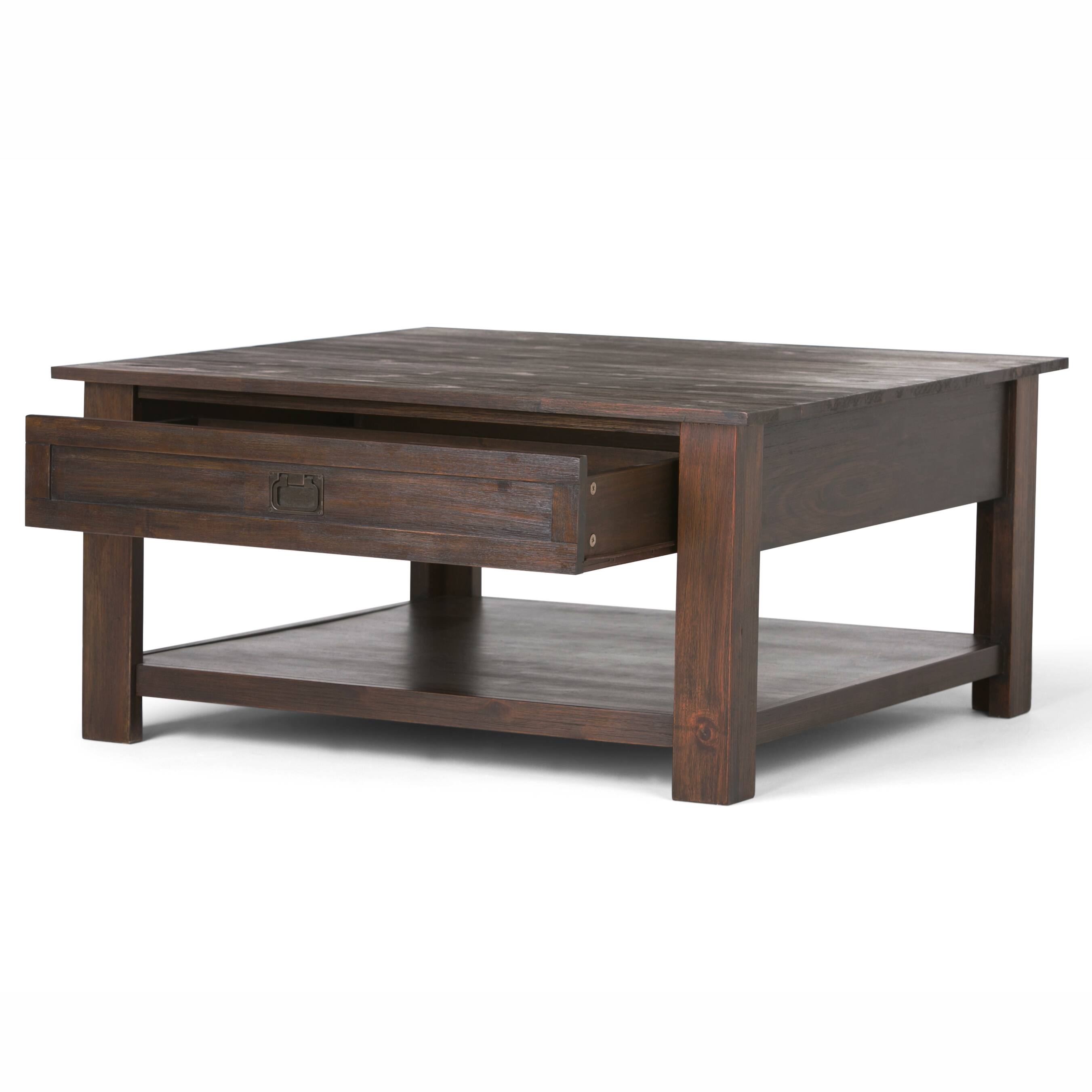 Left. Simpli Home - Monroe 38 inch Coffee Table with 22 inch End Tables (Set of 3) - Distressed Charcoal Brown.