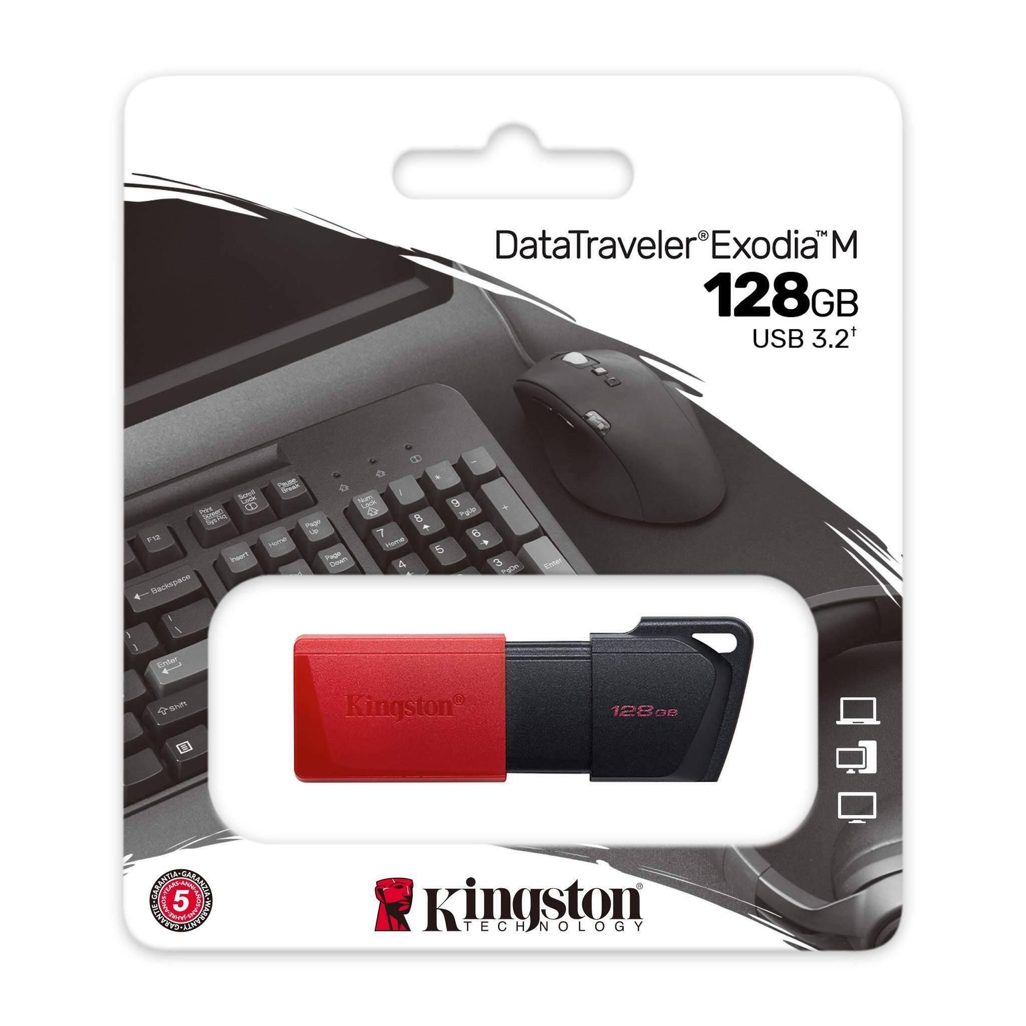 DataTraveler Exodia™ M  
128GB  
USB 3.2+  

Kingston®  

Kingston TECHNOLOGY  

5 YEARS LIMITED WARRANTY