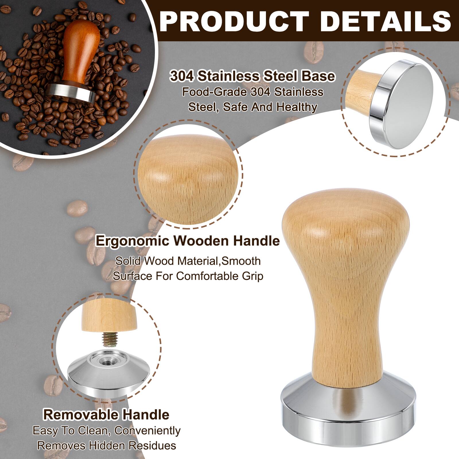 PRODUCT DETAILS

304 Stainless Steel Base
Food-Grade 304 Stainless Steel, Safe And Healthy

Ergonomic Wooden Handle
Solid Wood Material, Smooth Surface For Comfortable Grip

Removable Handle
Easy To Clean, Conveniently Removes Hidden Residues