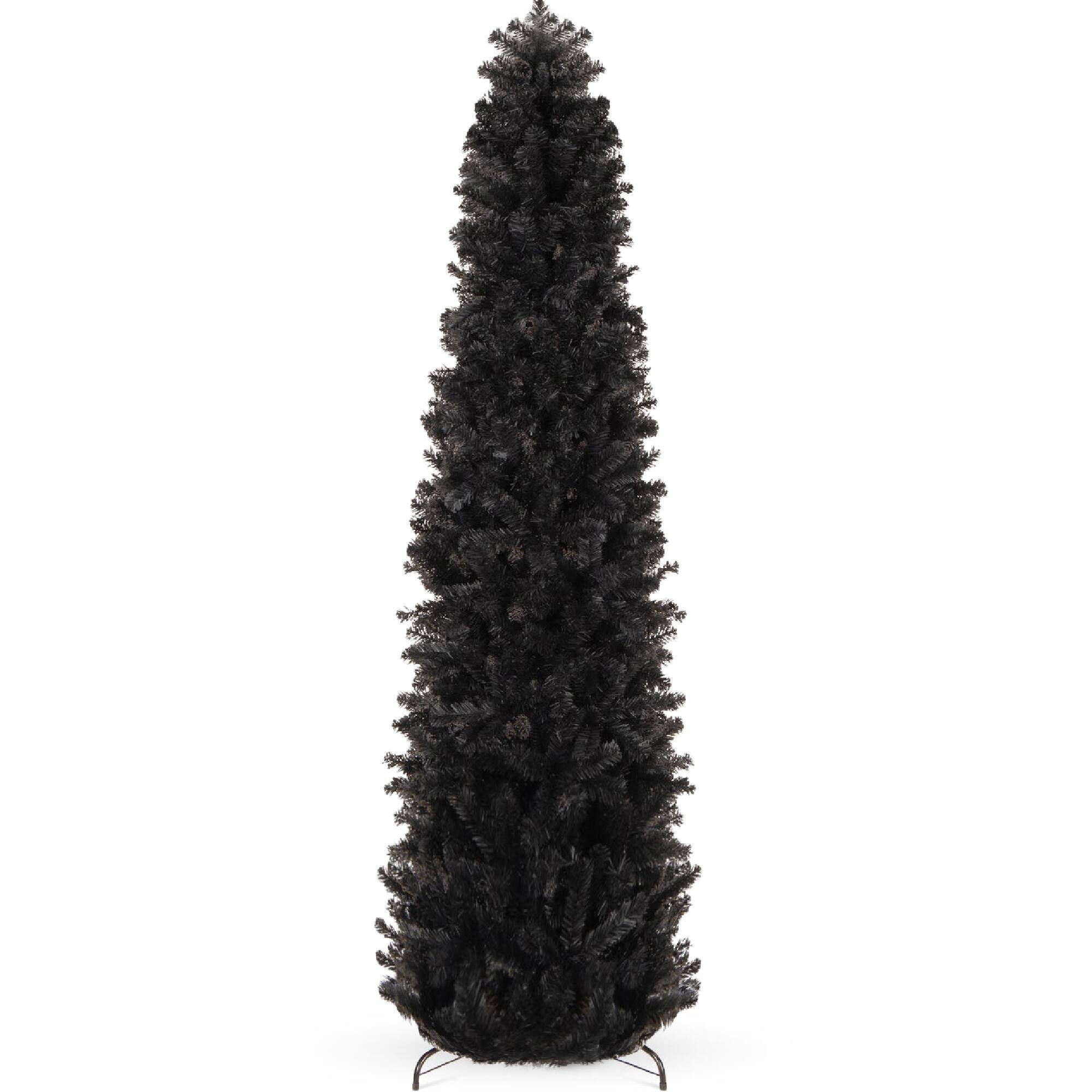 Front. Best Choice Products - Best Choice Products 12ft Black Artificial Holiday Christmas Pencil Tree w/ 1,800 Tips, Metal Base - Black.