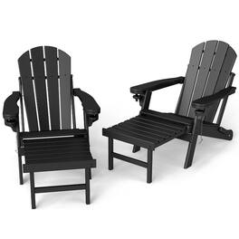 FODINGHILL - HDPE Set of 2 Adirondack Chairs with Ottomans - Black