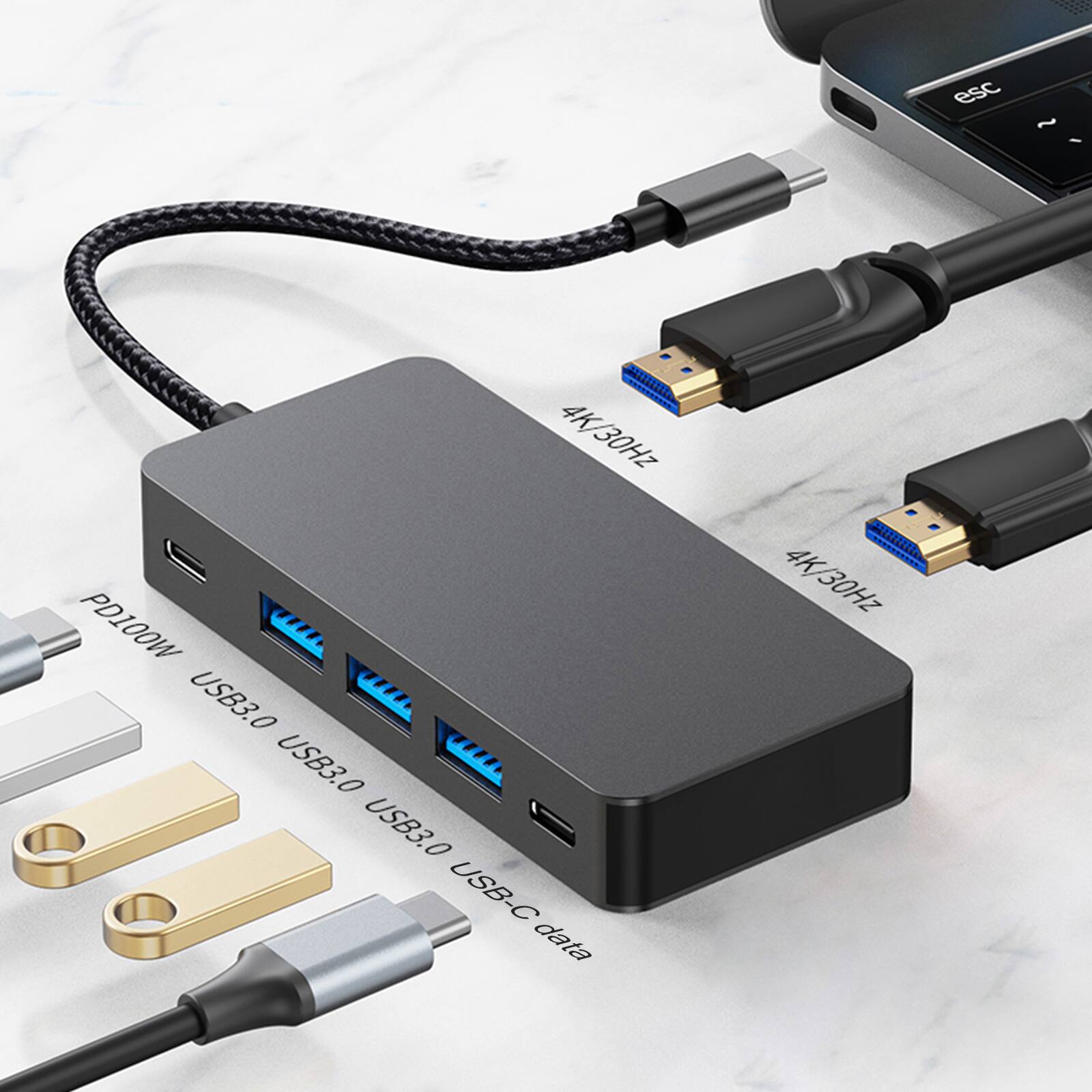 esc ~ : 4K 4K/30Hz PD100W USB3.0 A USB3.0 C USB3.0 USB-C data 4K 30Hz