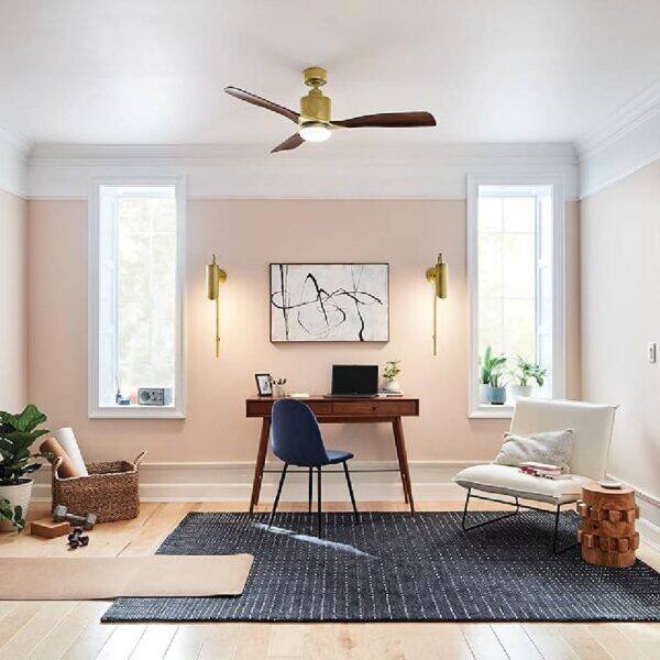 Alt View 1. Evolution Blazed - 3-BLADE CEILING FAN IN NATURAL BRASS - Natural Brass.