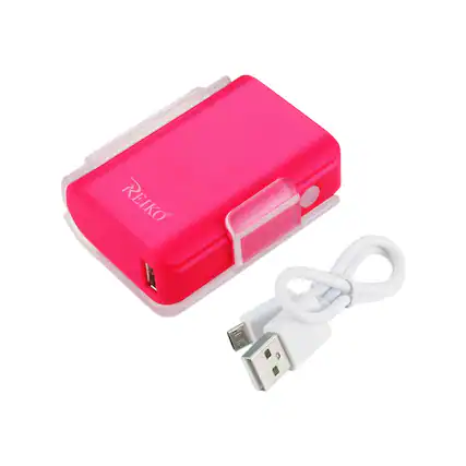 Front. Reiko - 4000Mah Universal Power Bank With Cable In Hot Pink - Pink.