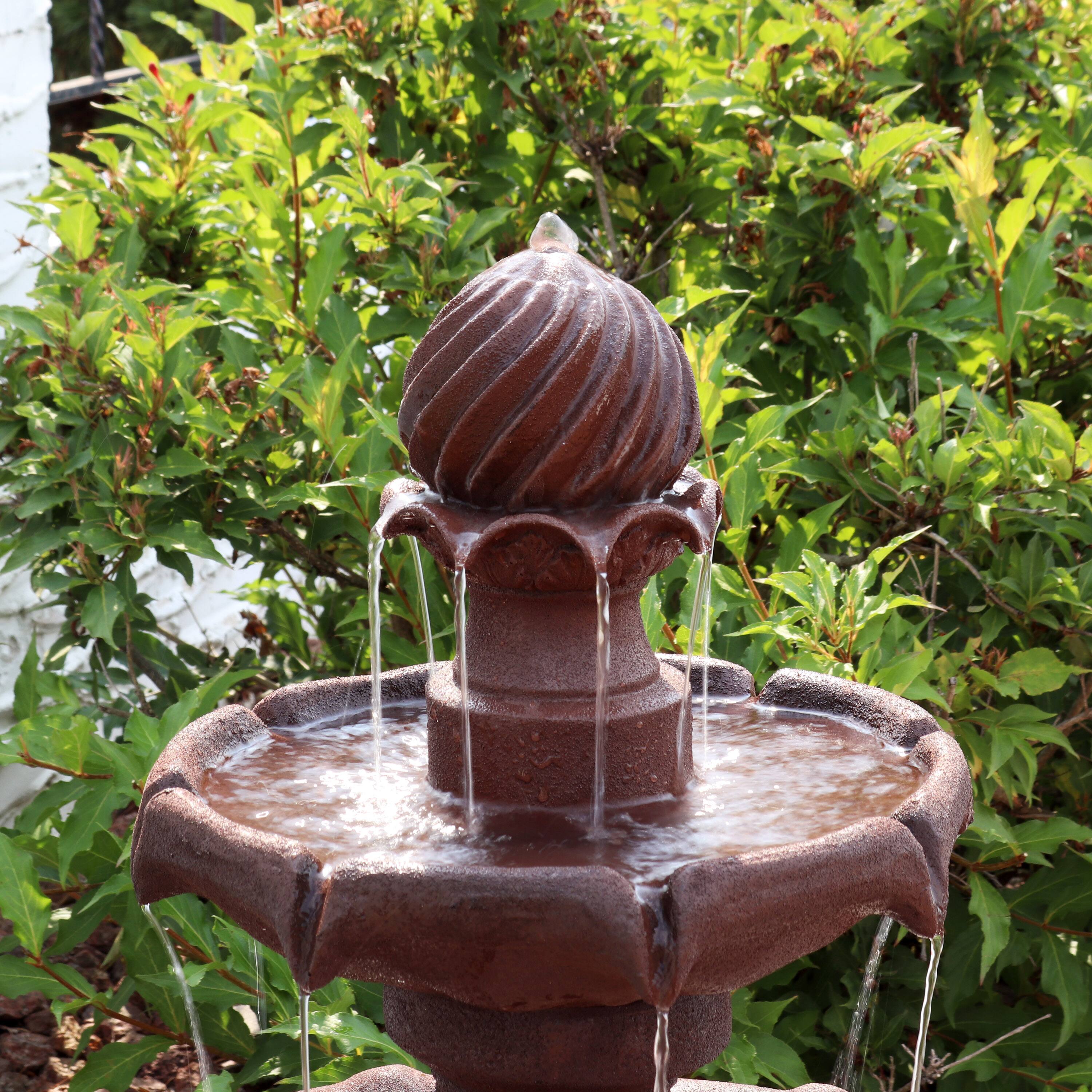 Alt View 8. Sunnydaze - Resin Outdoor 2-Tier Solar Water Fountain with Battery - Rust.