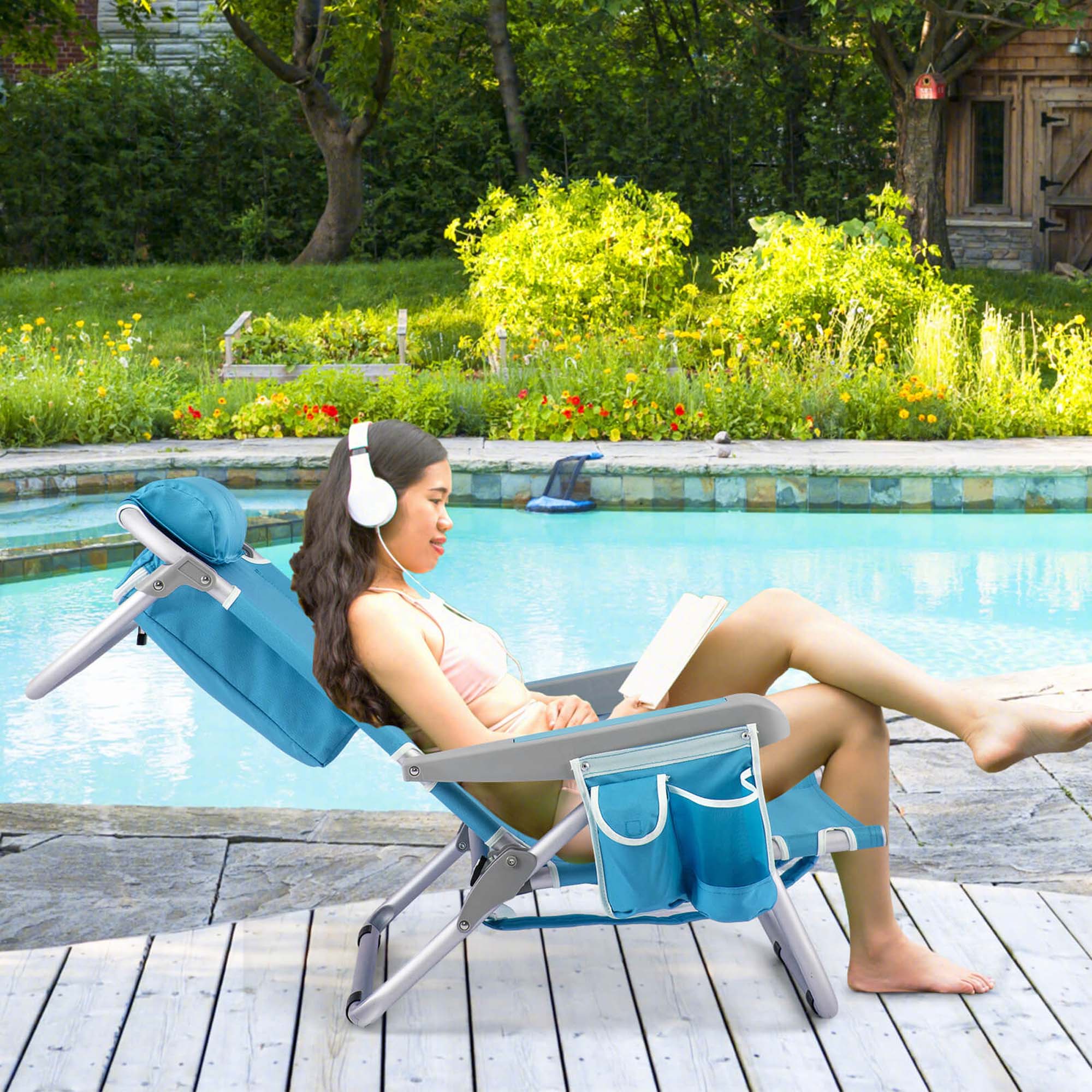 Alt View 1. Costway - Costway 1 PCS Folding Beach Chair for Adult Lightweight Aluminum Camping Chair withStorage Bag - Blue.