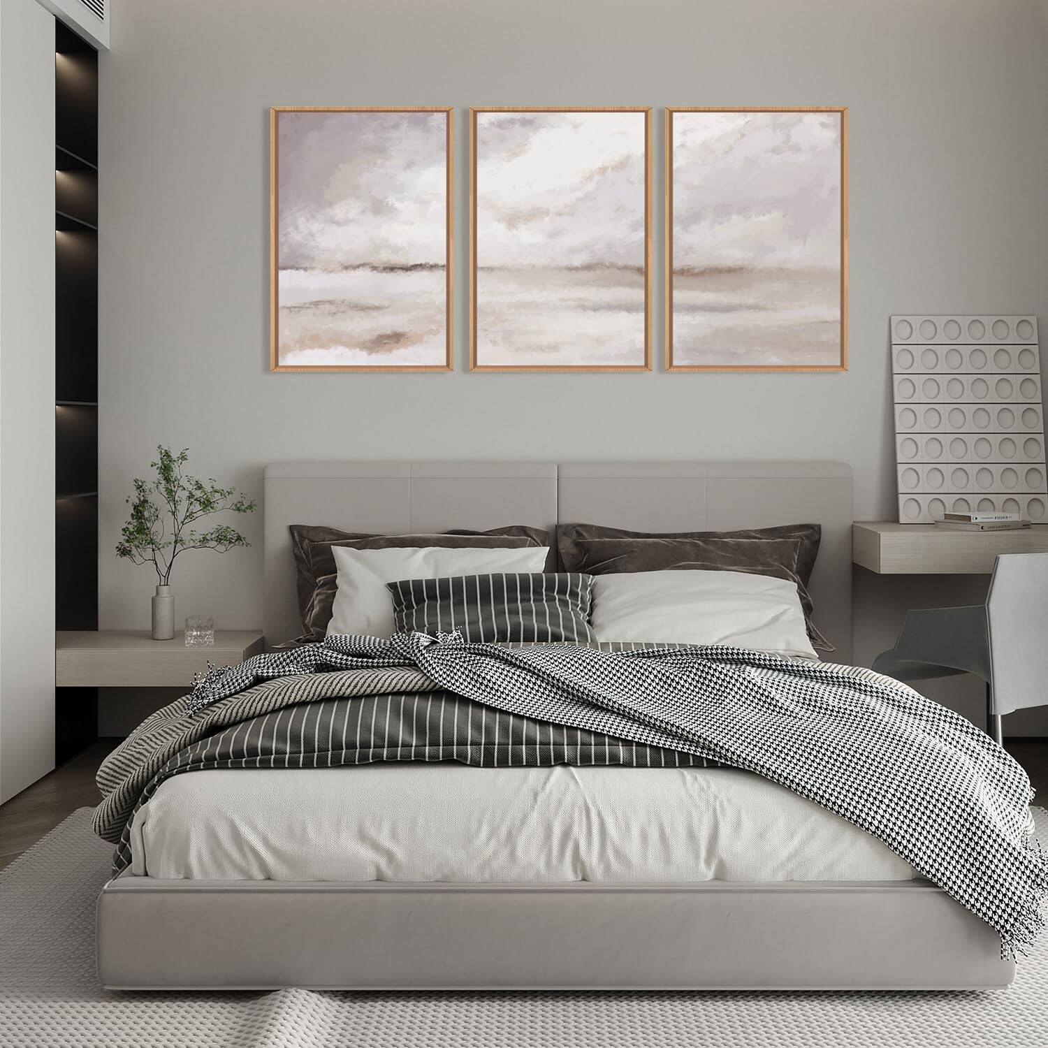 Alt View 4. Hirose Alice - Large Neutral Abstract Framed Canvas Wall Art Set Minimalist Gray and Beige Pastel Wall Decor Modern Nature - Abstract Line Wall Art 40"L x 20"W.