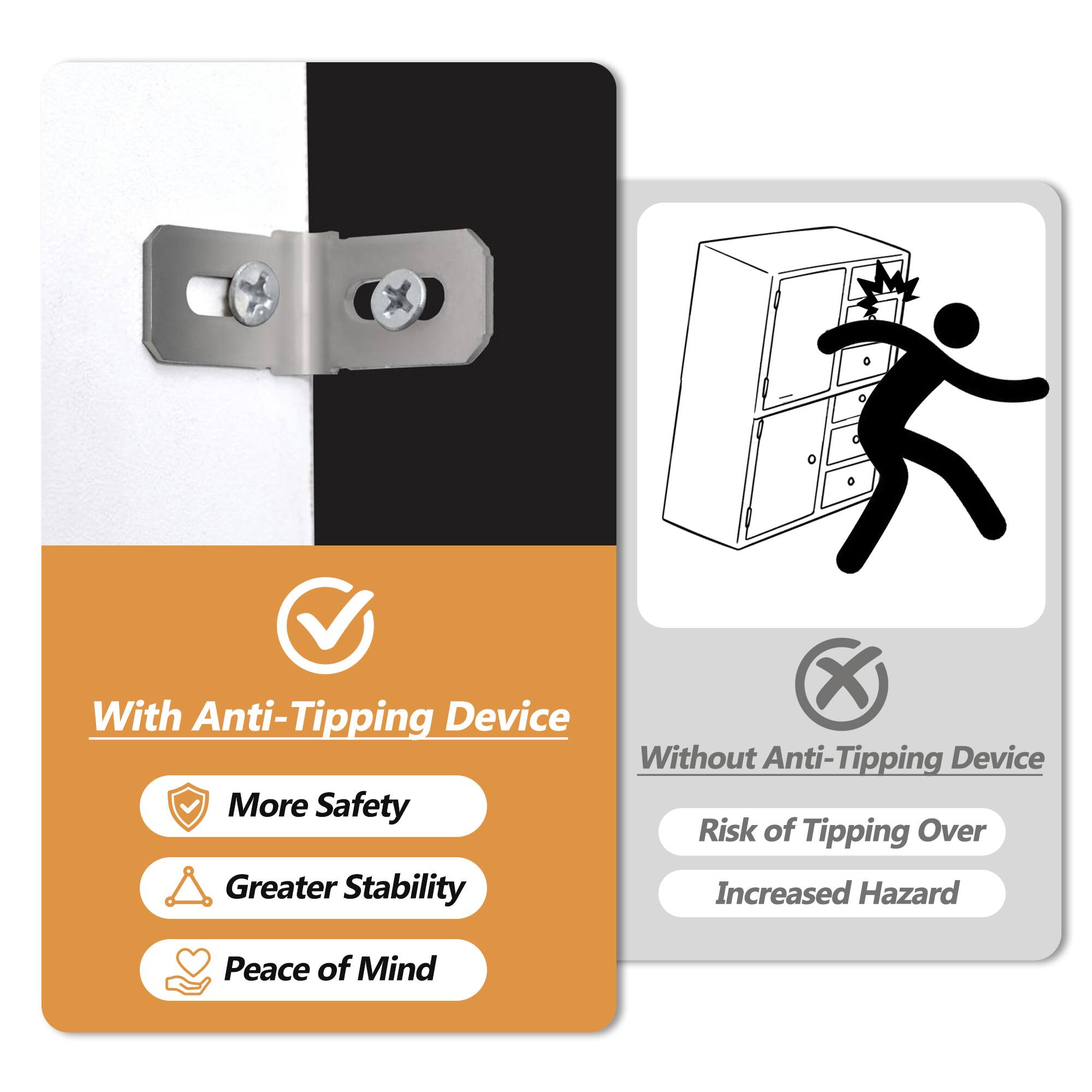 With Anti-Tipping Device:
- More Safety
- Greater Stability
- Peace of Mind

Without Anti-Tipping Device:
- Risk of Tipping Over
- Increased Hazard