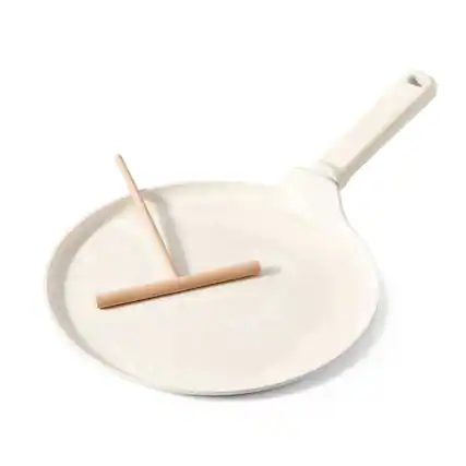Front. SENSARTE - 11 Inch Ceramic Nonstick Crepe Pan with Spreader and Anti-Scald Handle, Induction Compatible, Dishwasher Safe - White.