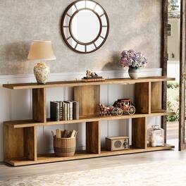 Tribesigns - 71 Inches Extra Long Sofa Table Behind Couch, 3 Tier Farmhouse Console Table, Long Foyer Table with Storage for Hallway - Brown